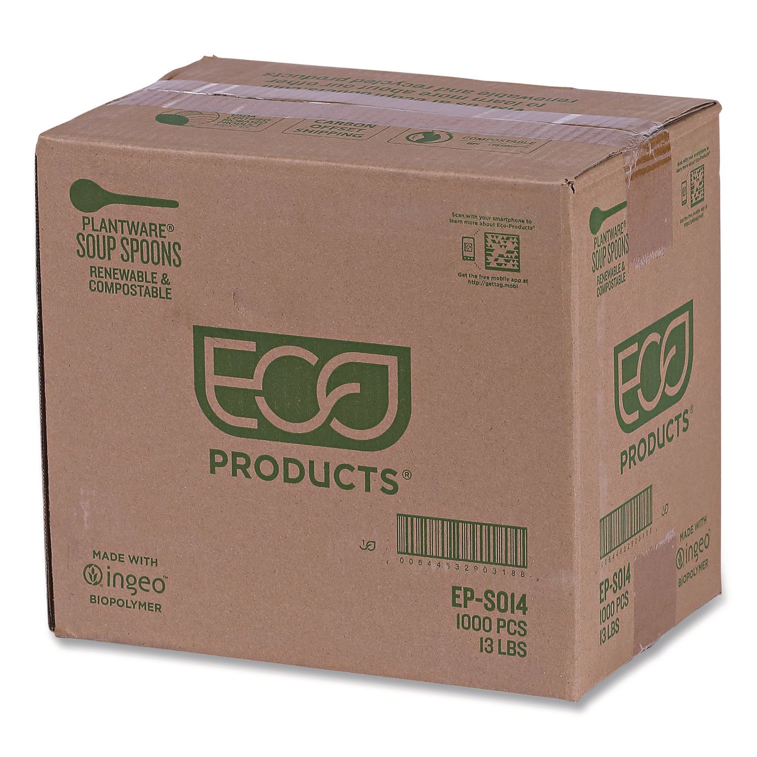 Eco-Products® Plantware Compostable Soup Spoon, Heavyweight, Plastic, White, 50/Pack, 20 Packs/Carton