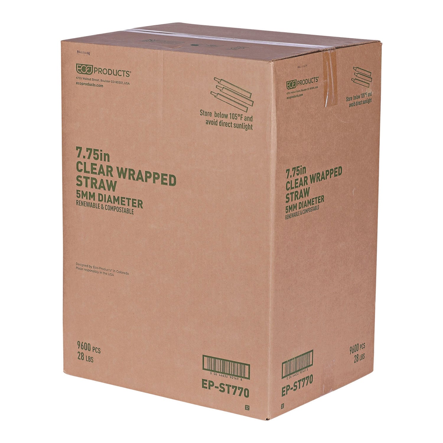 Eco-Products® Clear Wrapped Straw, 7.75", Pla, 400/pack, 24 Packs/carton