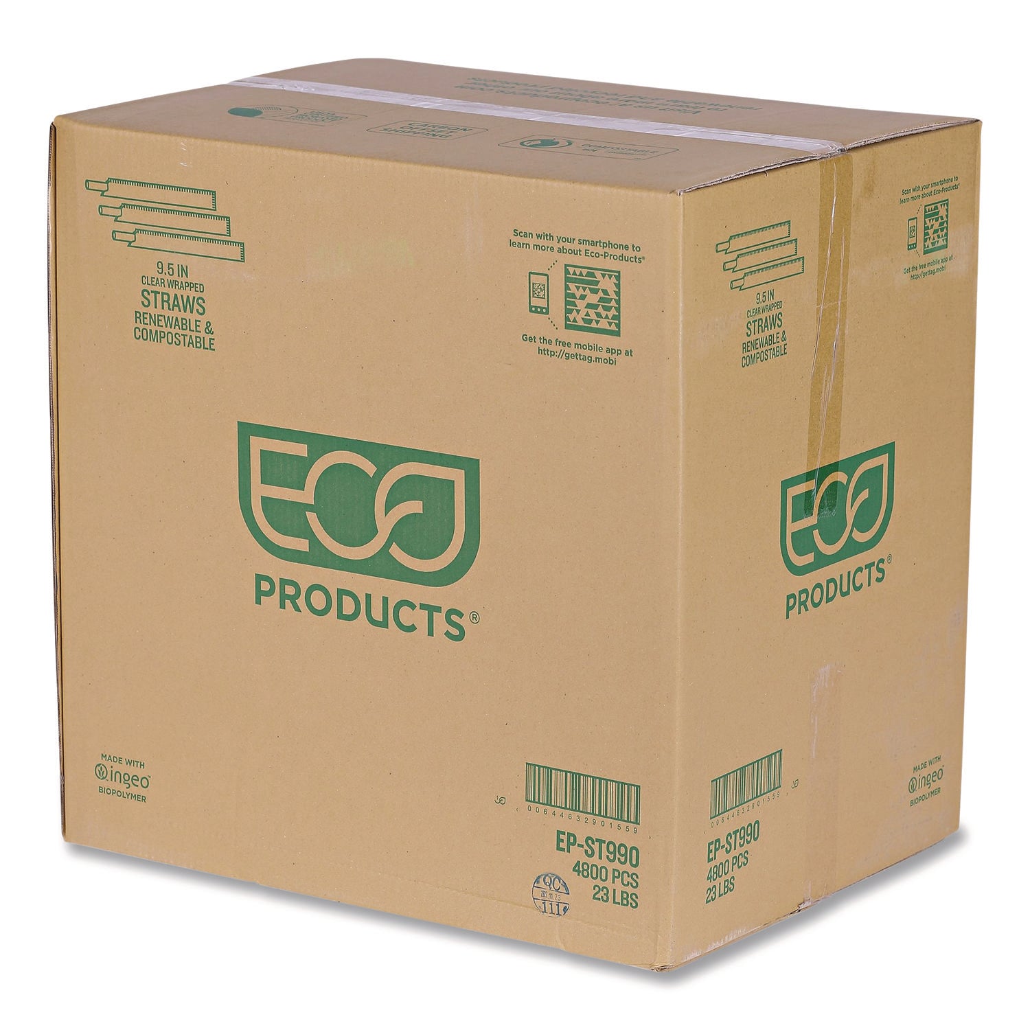 Eco-Products® Wrapped Straw, 9.5", Clear, Plastic, 4,800/Carton