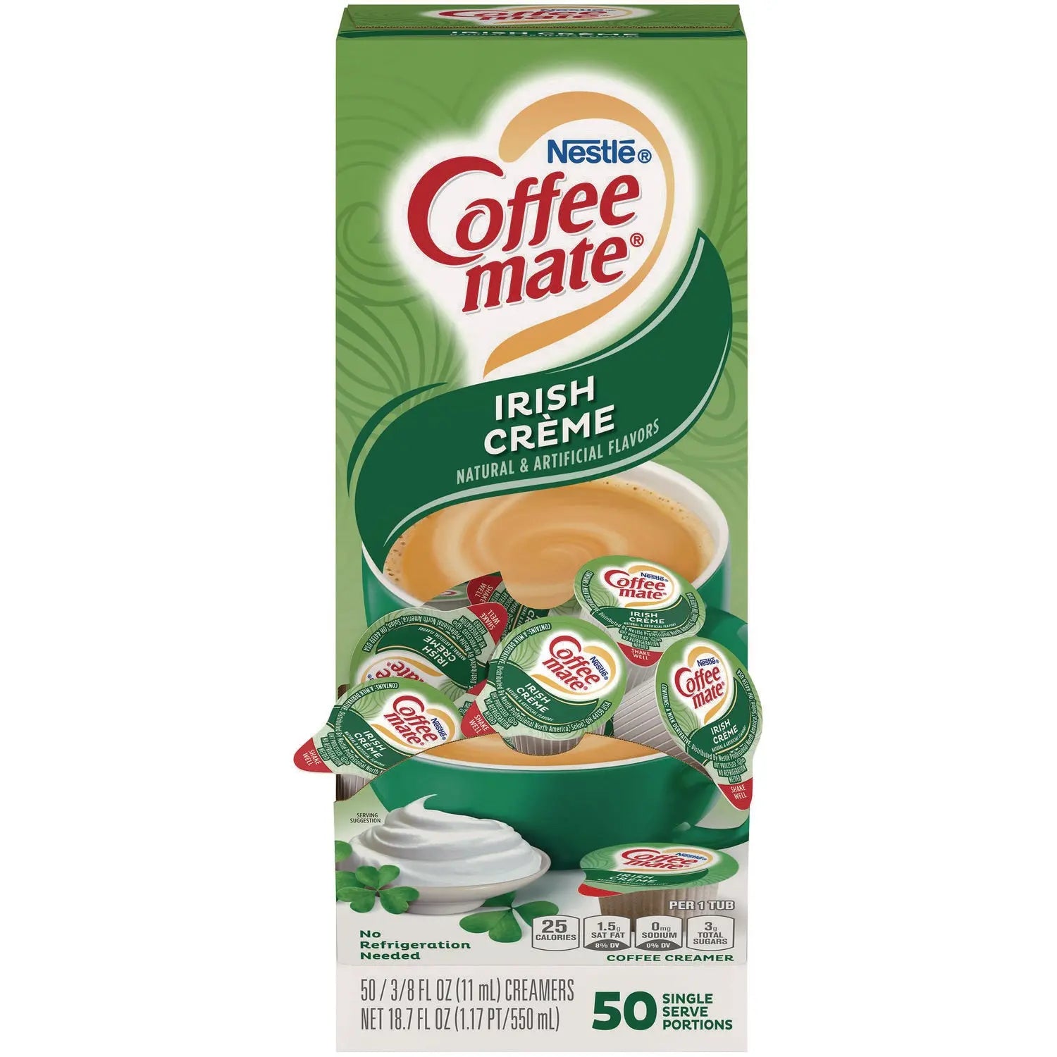 Liquid Coffee Creamer, Irish Creme, 0.38 oz Mini Cups, 50/Box