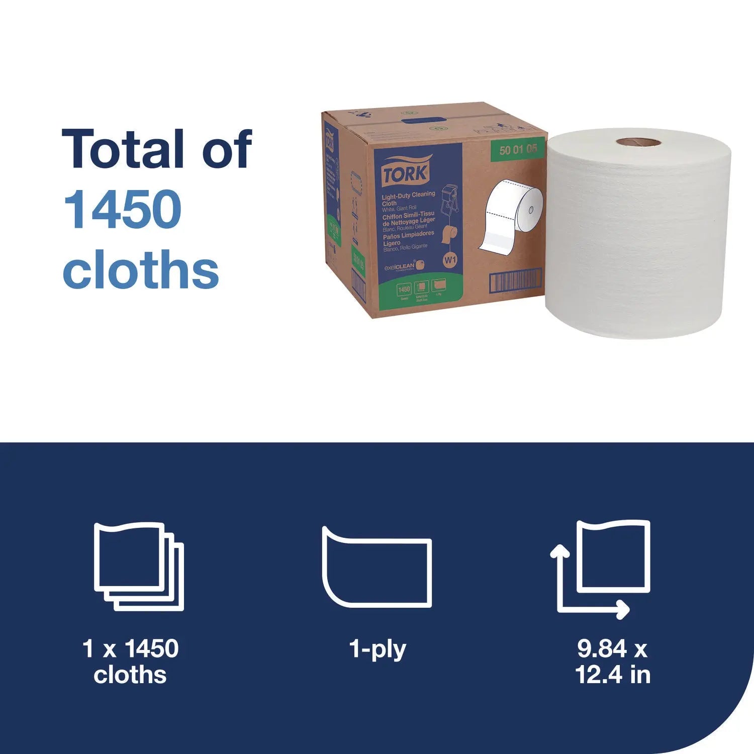 Light Duty Cleaning Cloth, Giant Roll, 1-Ply, 9 x 12.4, White, 1,450 Sheet Roll/Carton Tork® Flipcost
