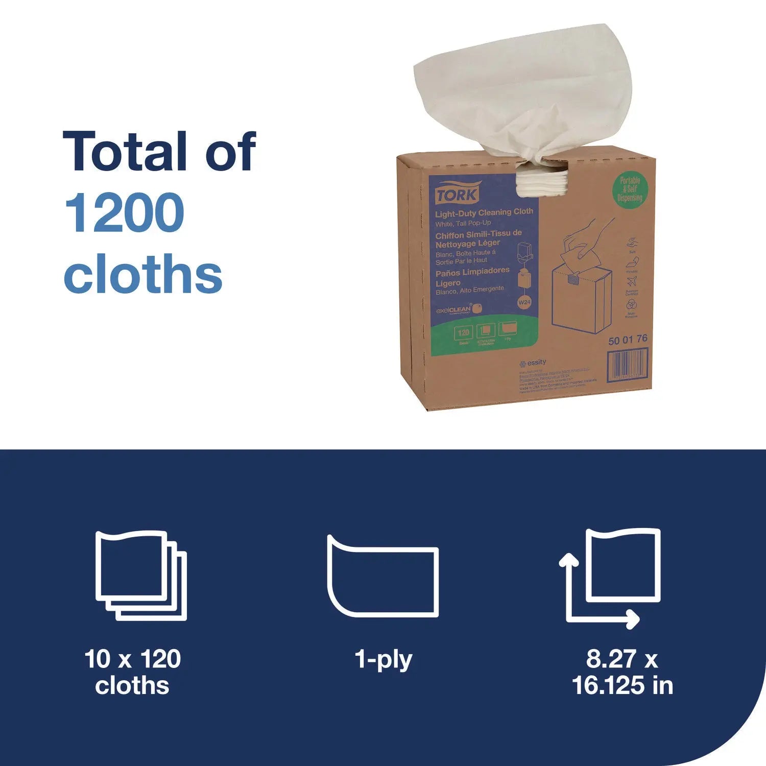 Light Duty Cleaning Cloth Pop Up Box, 1-Ply, 8.3 x 16.1, White, 120 Cloths/Pack, 10 Packs/Carton Tork® Flipcost