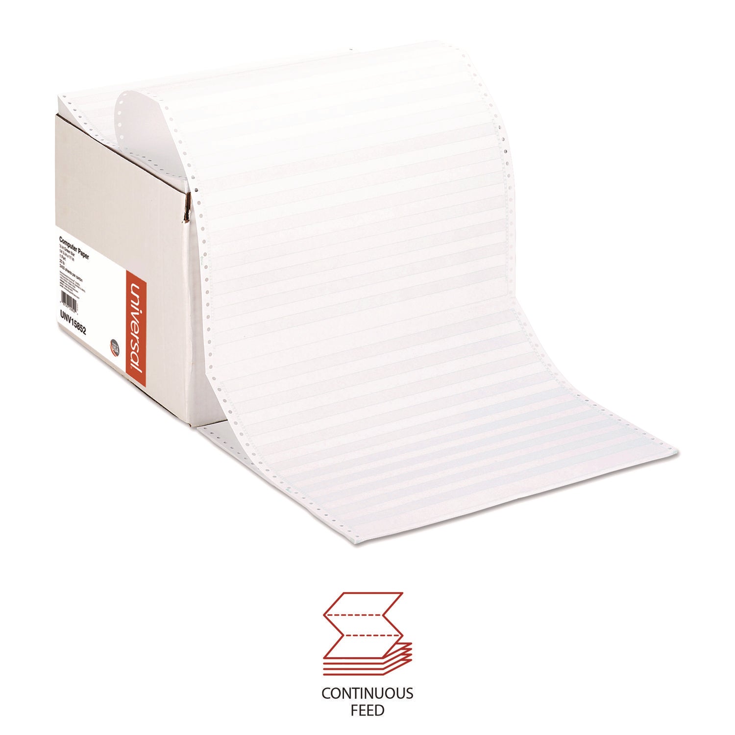 Universal® Printout Paper, 1-Part, 20 lb Bond Weight, 14.88 x 11, White/Green Bar, 2,400/Carton