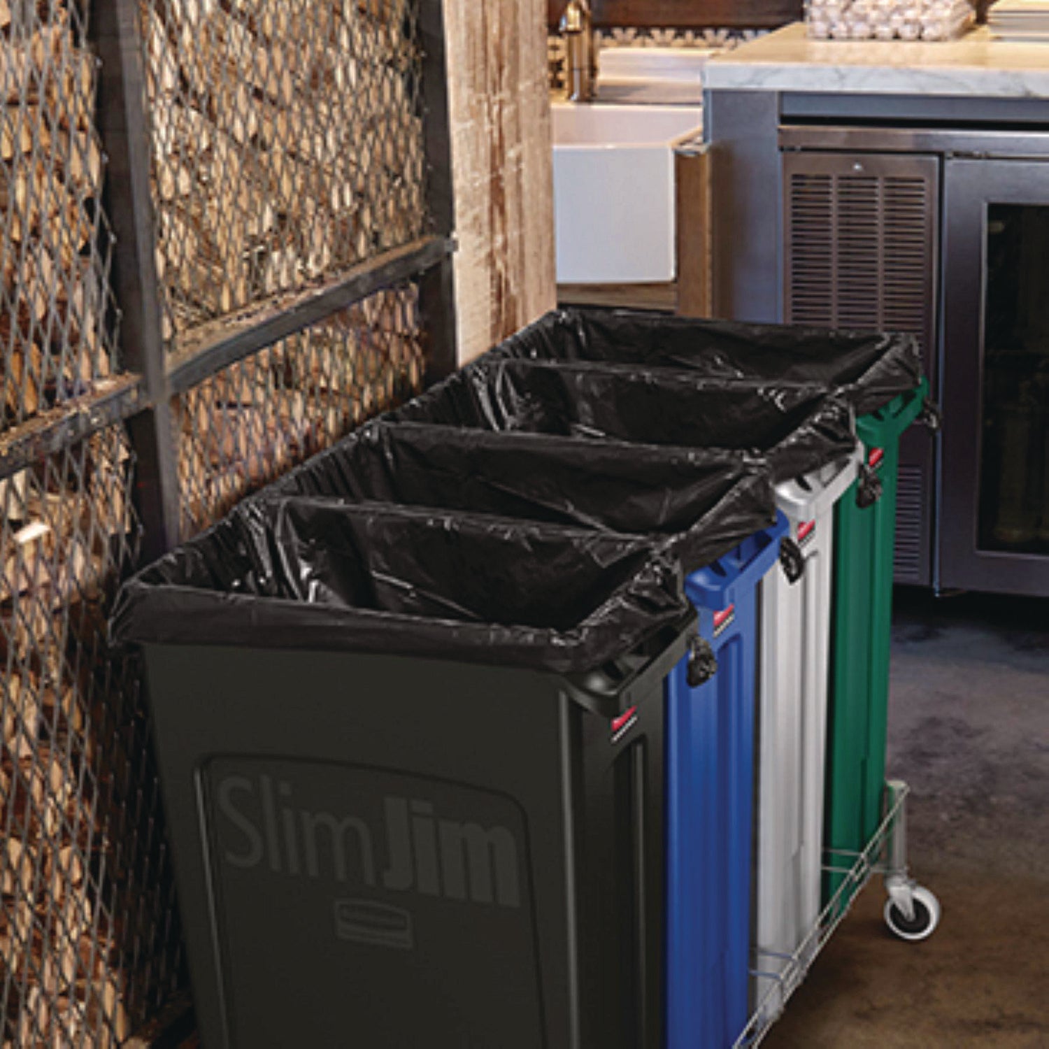 Rubbermaid® Commercial Slim Jim Plastic Recycling Container with Venting Channels, 23 gal, Plastic, Green