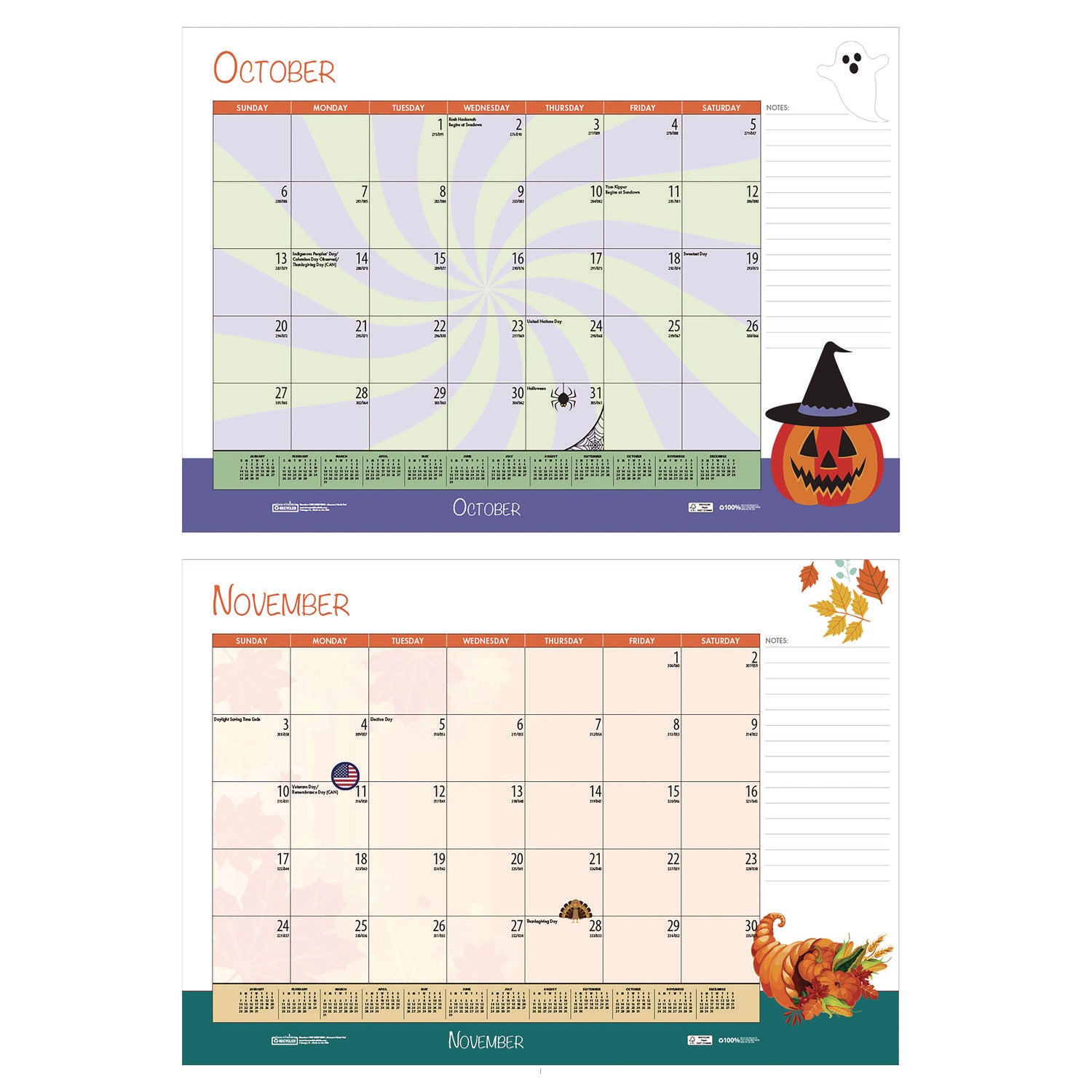 House of Doolittle™ Academic Year Recycled Desk Pad Calendar, Illustrated Seasons Artwork, 22 x 17, Black Binding, 12-Month (July-June):2024-2025