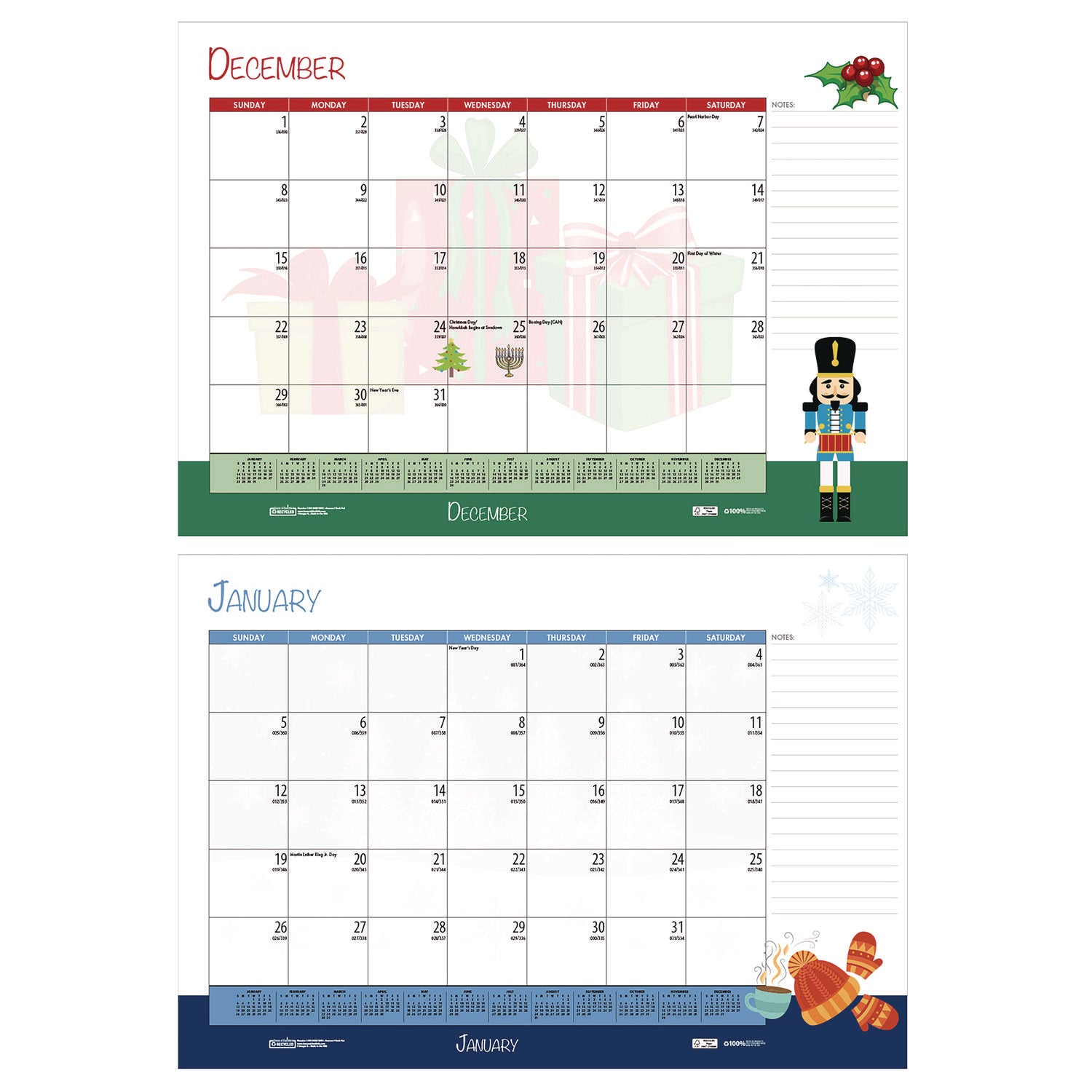 House of Doolittle™ Academic Year Recycled Desk Pad Calendar, Illustrated Seasons Artwork, 22 x 17, Black Binding, 12-Month (July-June):2024-2025