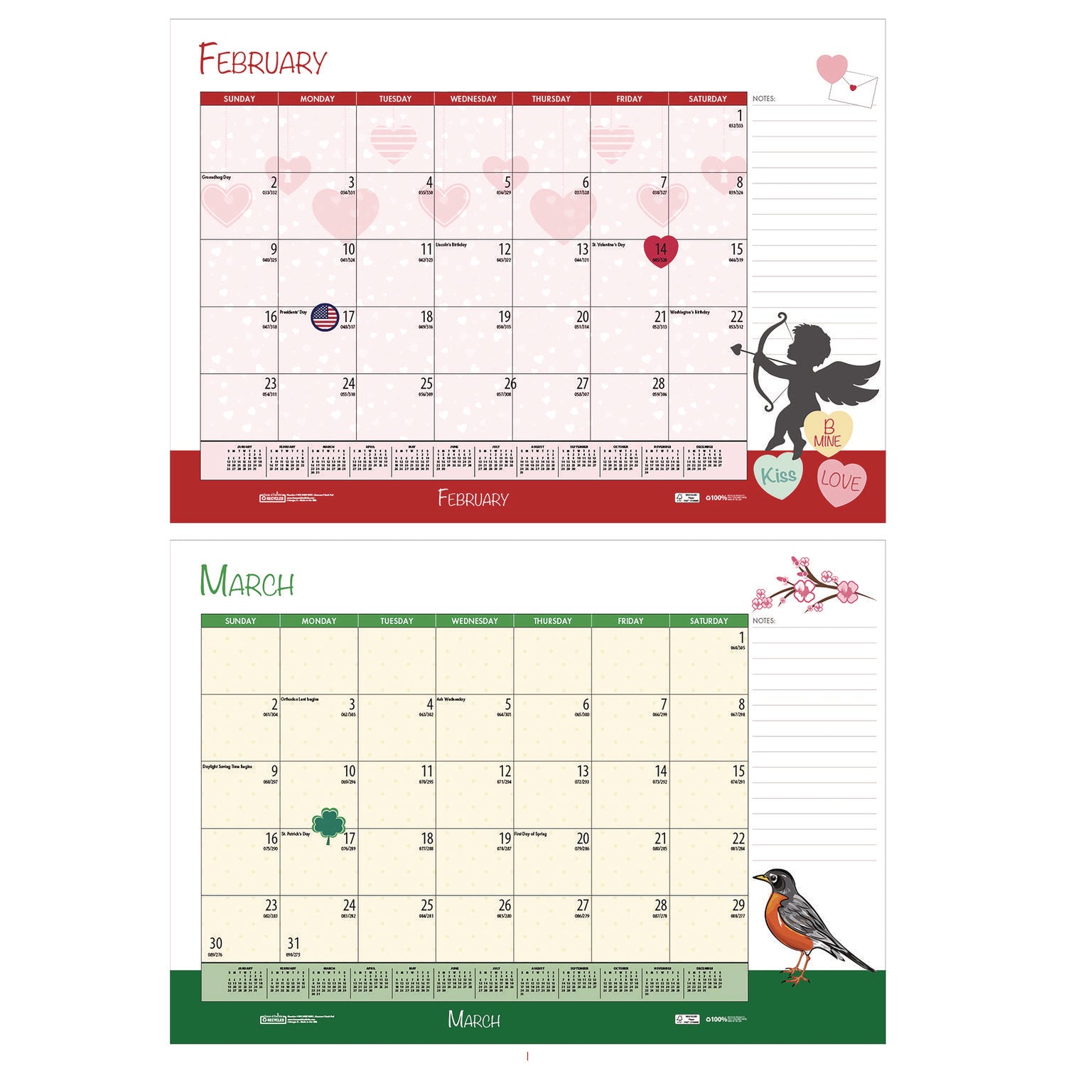 House of Doolittle™ Academic Year Recycled Desk Pad Calendar, Illustrated Seasons Artwork, 22 x 17, Black Binding, 12-Month (July-June):2024-2025
