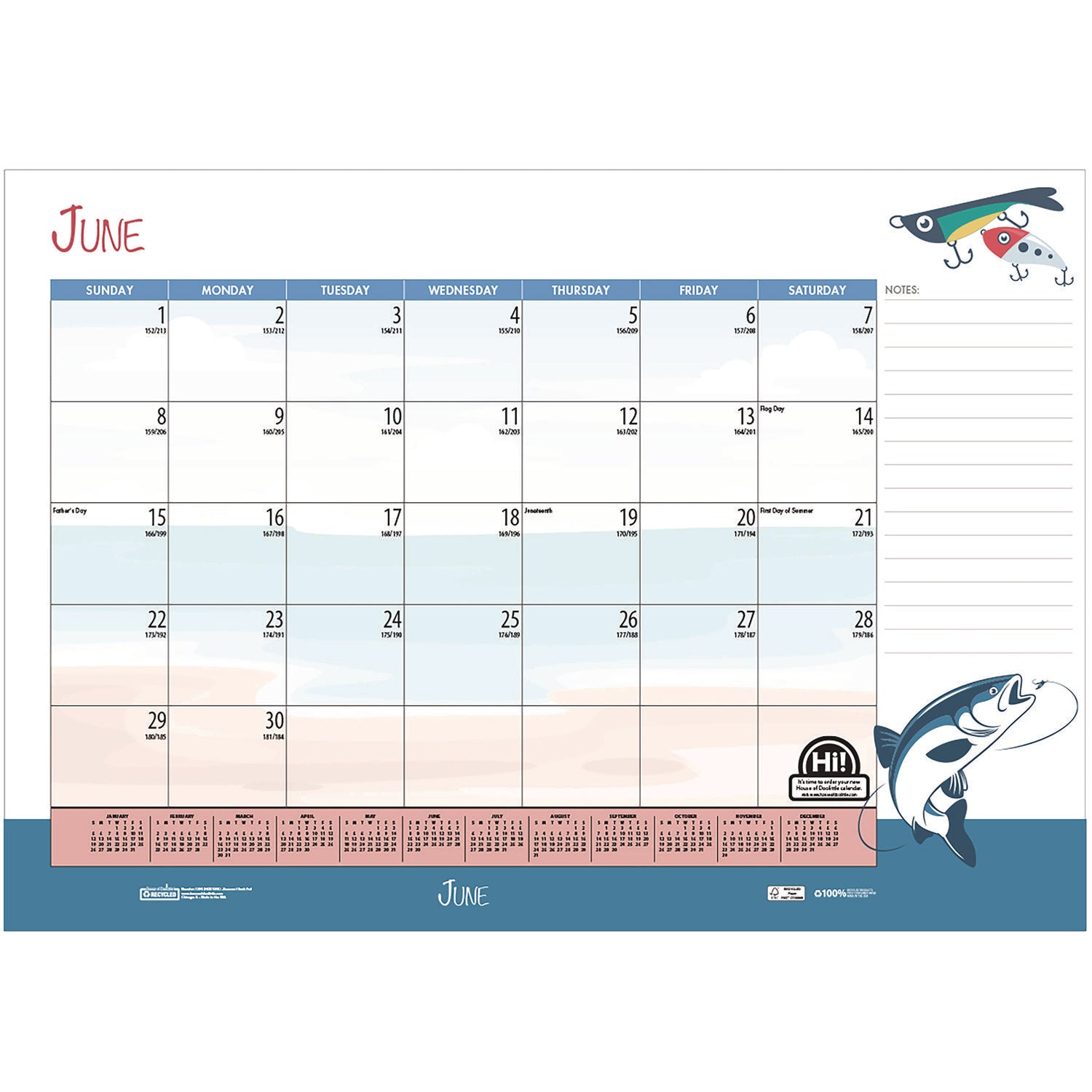 House of Doolittle™ Academic Year Recycled Desk Pad Calendar, Illustrated Seasons Artwork, 22 x 17, Black Binding, 12-Month (July-June):2024-2025