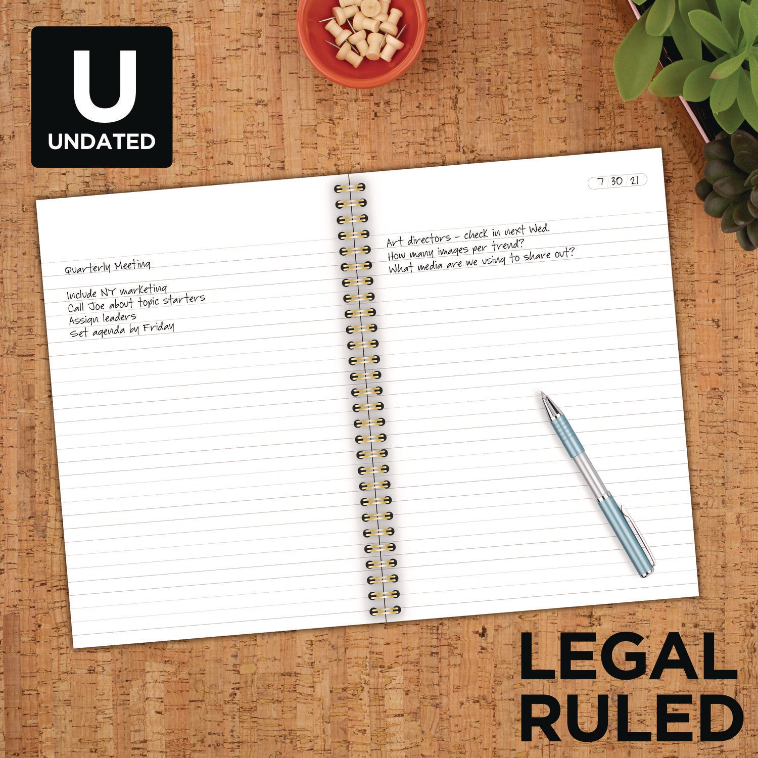 Cambridge® Jewel Tone Notebook, Gold Twin-Wire, 1-Subject, Wide/Legal Rule, Purple Cover, (80) 9.5 x 7.25 Sheets