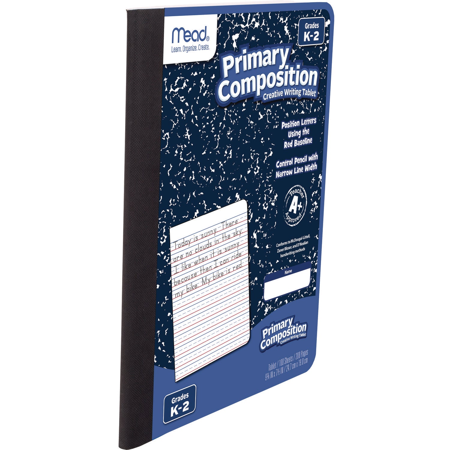 Mead® Primary Journal Creative Writing Composition Book, Manuscript Format, Blue/Black/White Cover, (100) 9.75 x 7.5 Sheets
