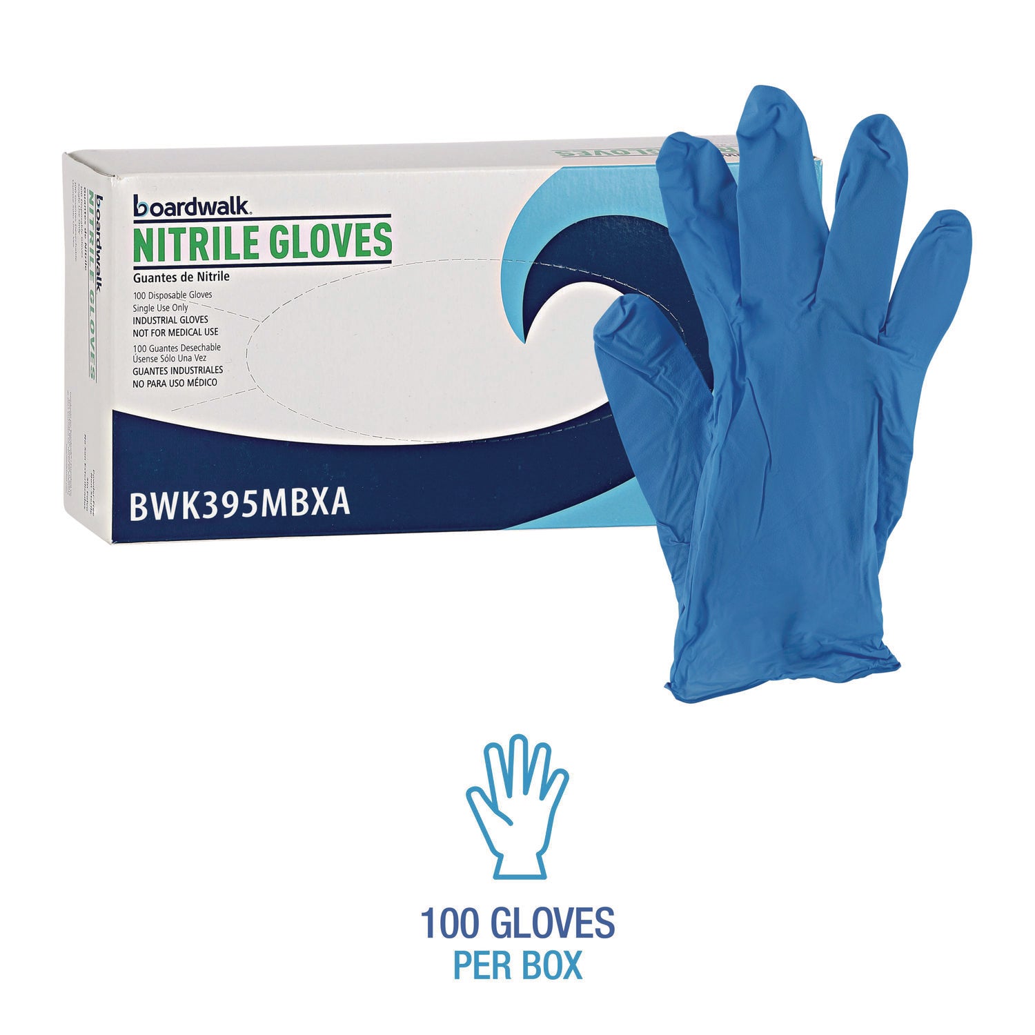 Boardwalk® Disposable Powder-Free Nitrile Gloves, Medium, Blue, 5 mil, 1,000/Carton