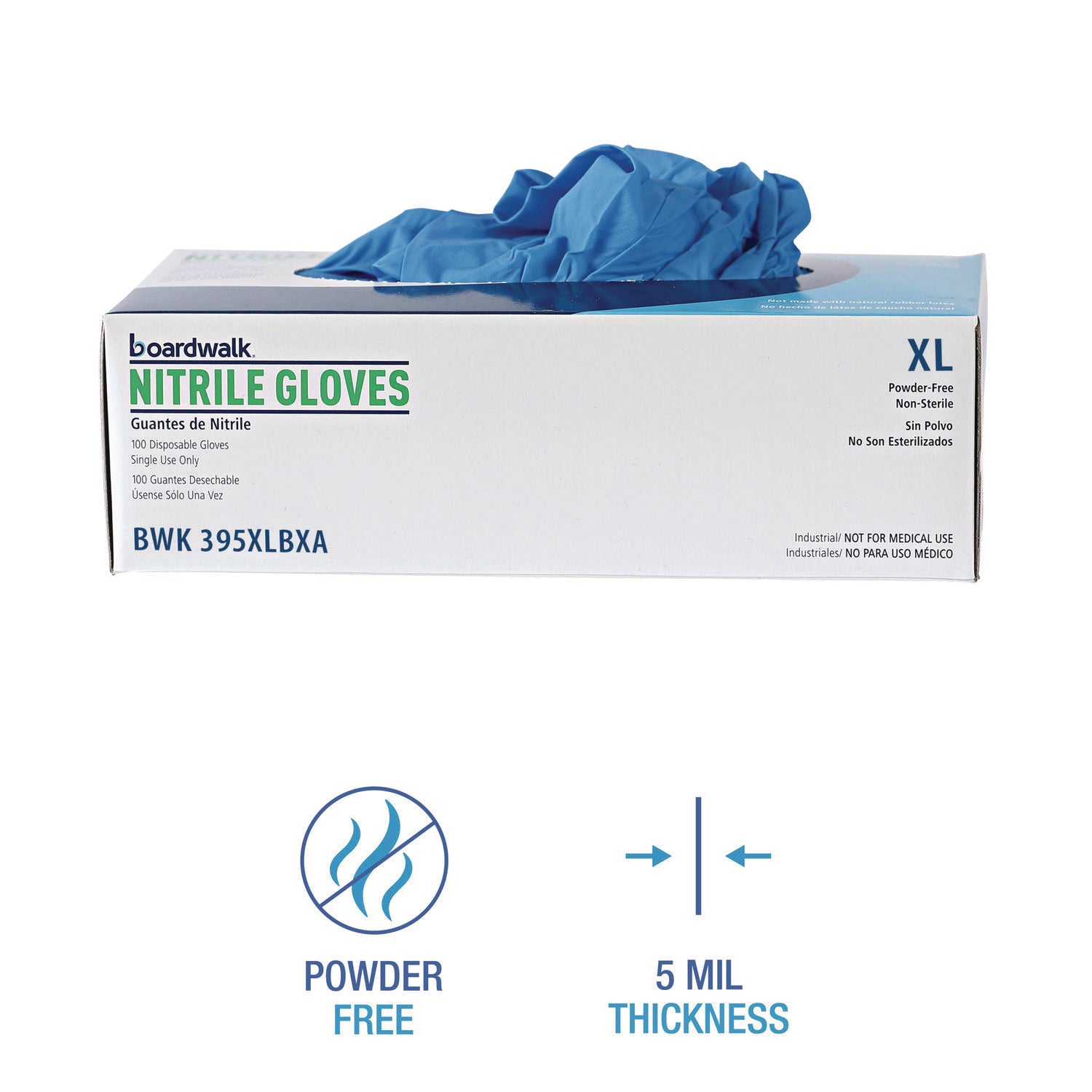 Boardwalk® Disposable General-Purpose Powder-Free Nitrile Gloves, X-Large, Blue, 5 mil, 1,000/Carton