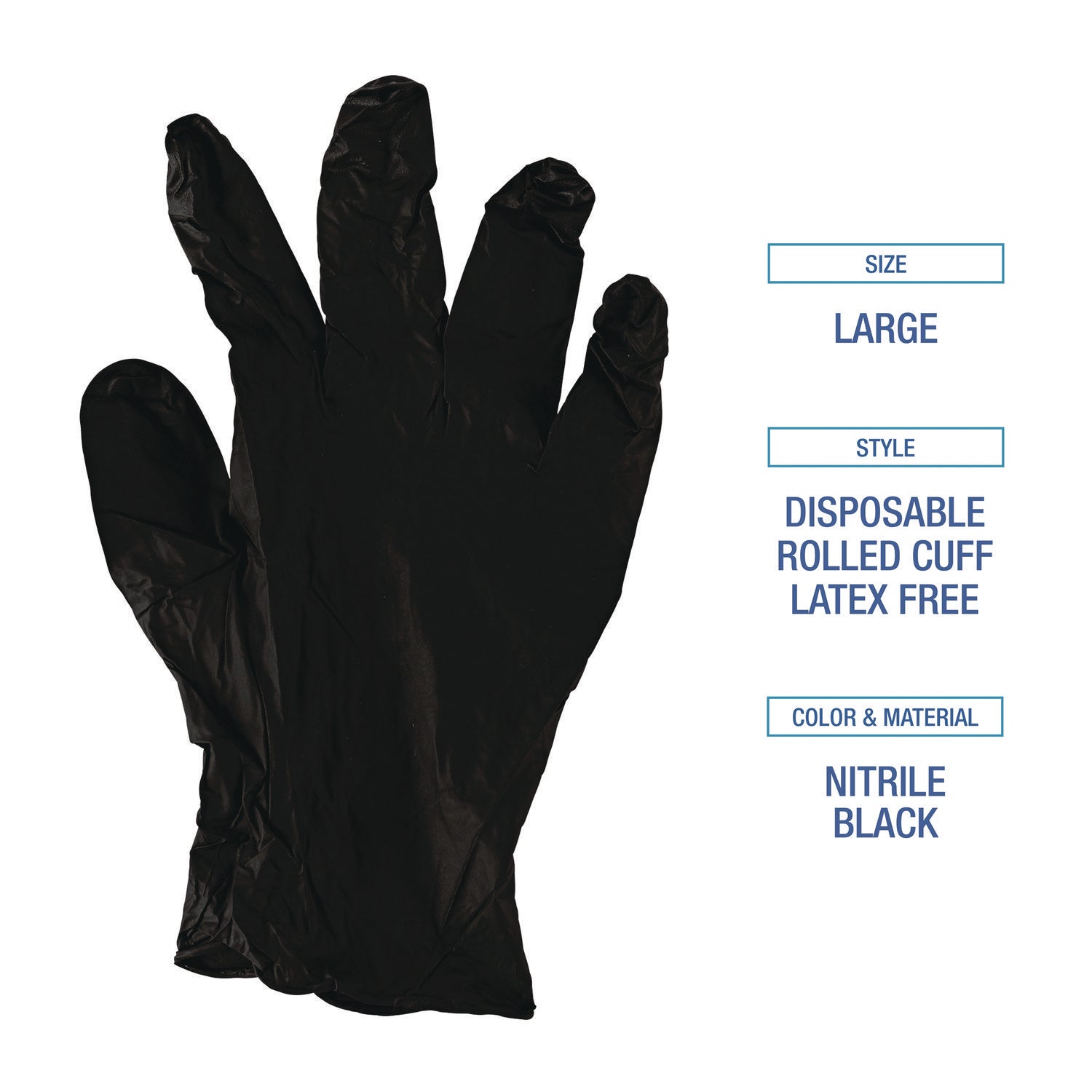 Boardwalk® Disposable General-Purpose Powder-Free Nitrile Gloves, Large, Black, 4.4 mil, 100/Box