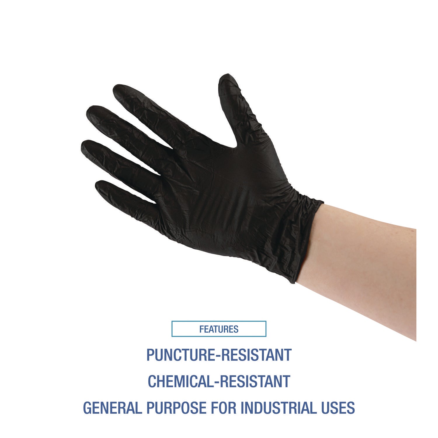 Boardwalk® Disposable General-Purpose Powder-Free Nitrile Gloves, Large, Black, 4.4 mil, 100/Box, 10 Boxes/Carton