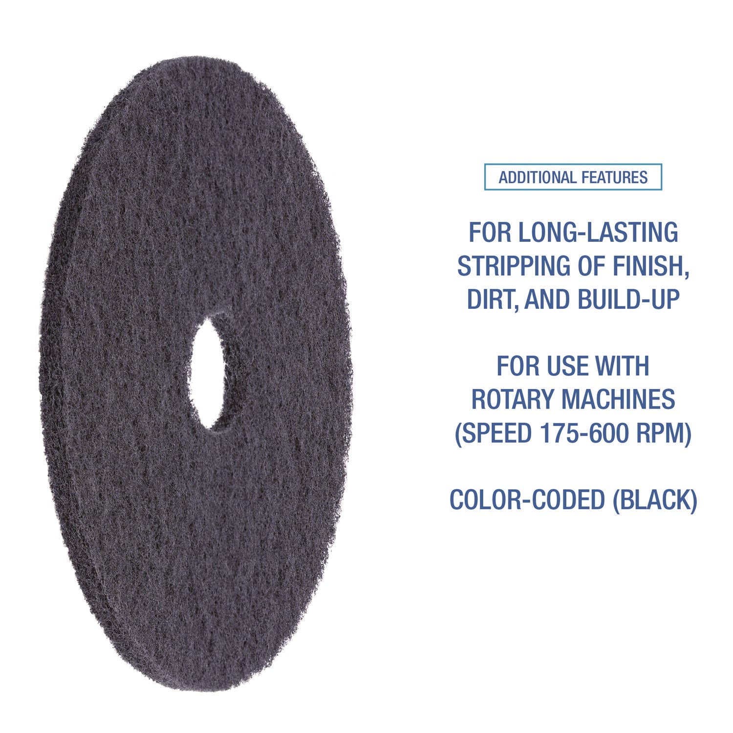 Boardwalk® Stripping Floor Pads, 14" Diameter, Black, 5/carton
