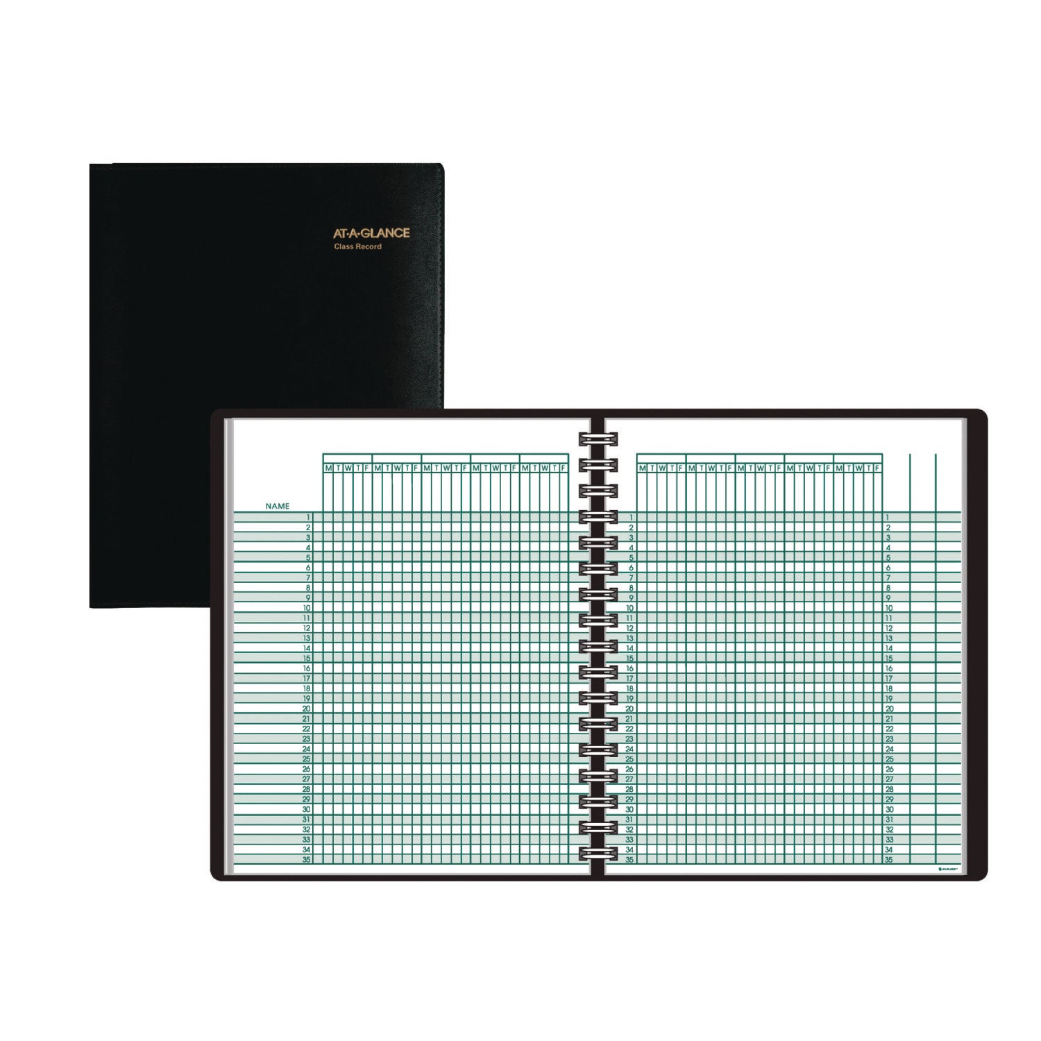 AT-A-GLANCE® Undated Class Record Book, Nine To 10 Week Term: Two-Page Spread (35 Students), 10.88 X 8.25, Black Cover