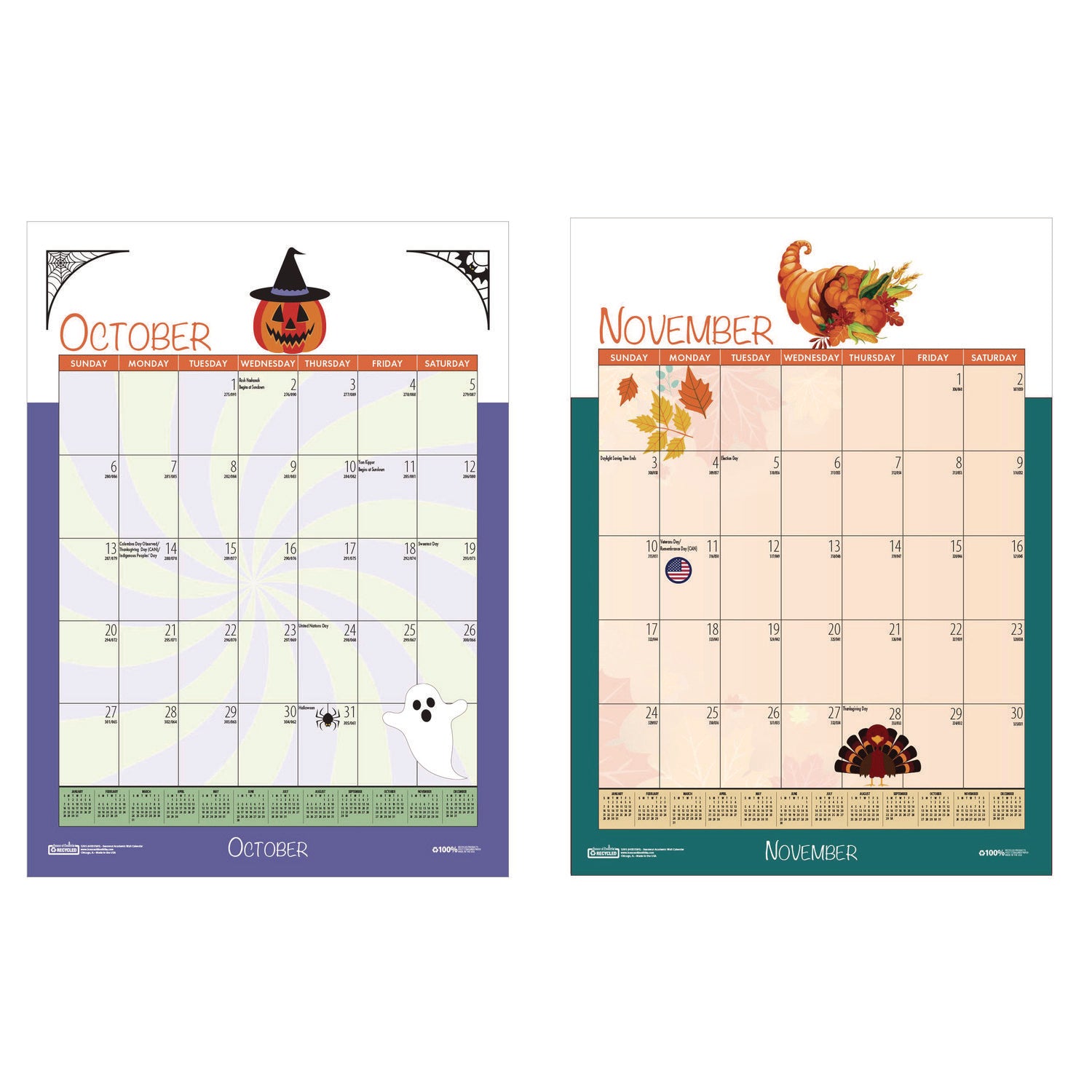 House of Doolittle™ Academic Year Recycled Seasonal Wall Calendar, Illustrated Seasons Artwork, 12 x 16.5, 12-Month (July to June): 2024 to 2025
