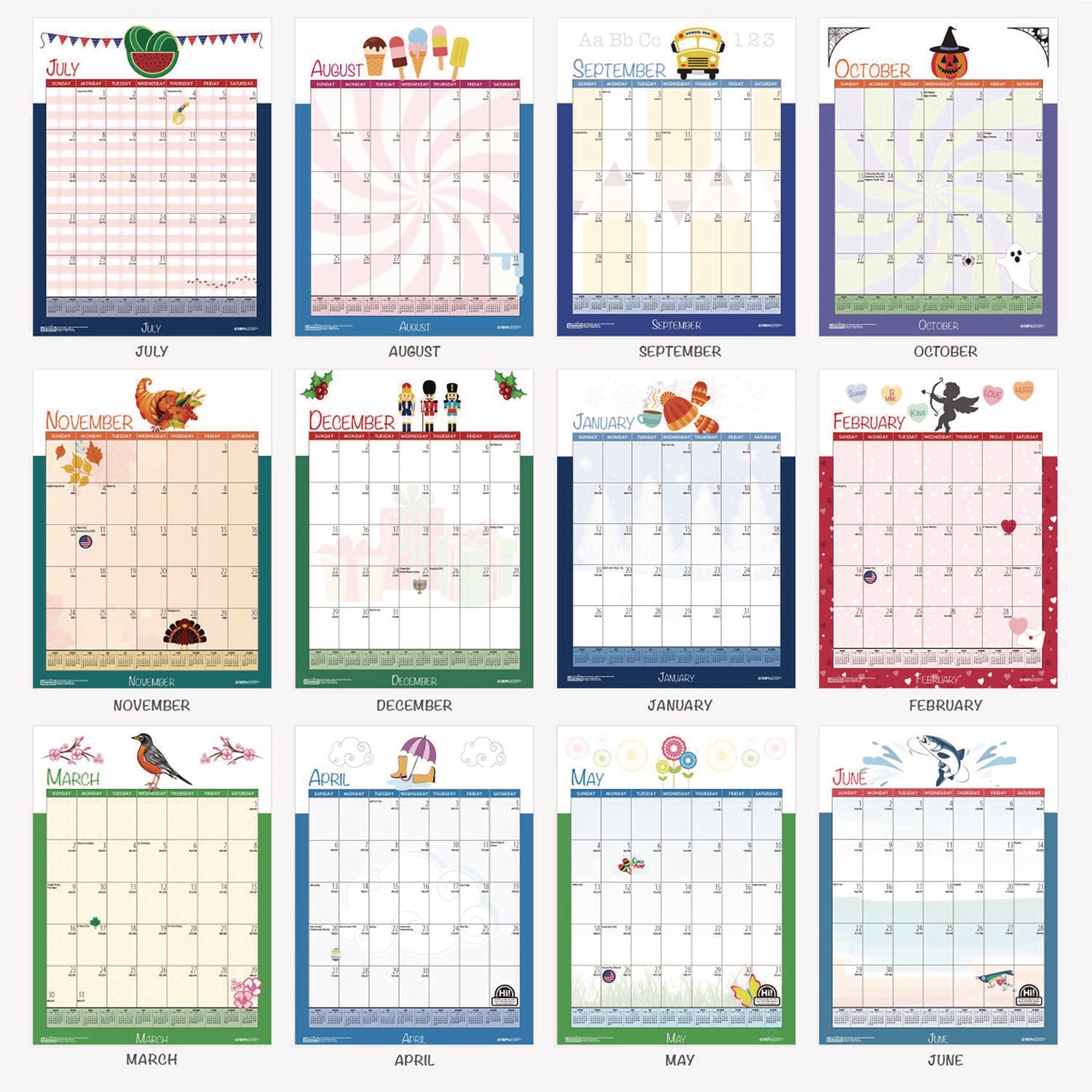 House of Doolittle™ Academic Year Recycled Seasonal Wall Calendar, Illustrated Seasons Artwork, 12 x 16.5, 12-Month (July to June): 2024 to 2025