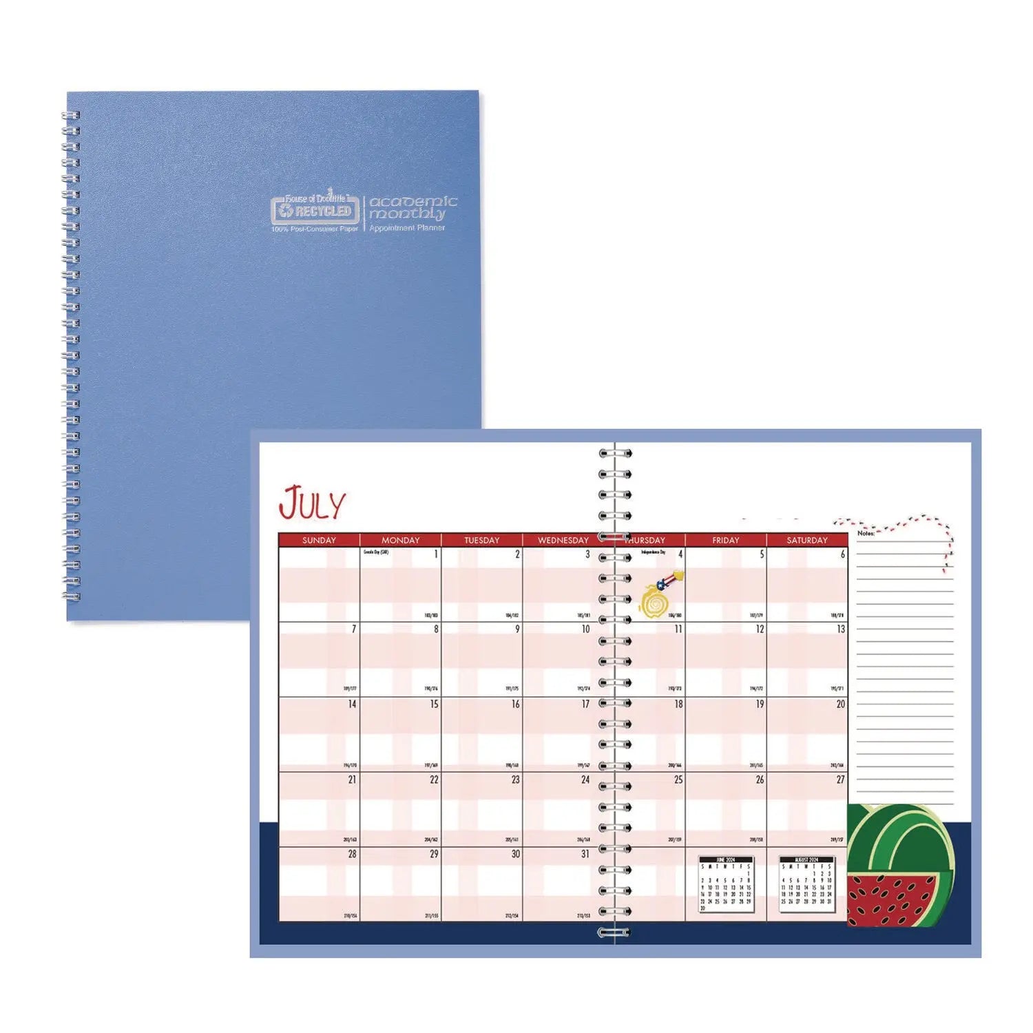 Recycled Academic Year Illustrated Monthly Planner, 10 x 7, Light Blue Cover, 12-Month (July to June): 2024 to 2025