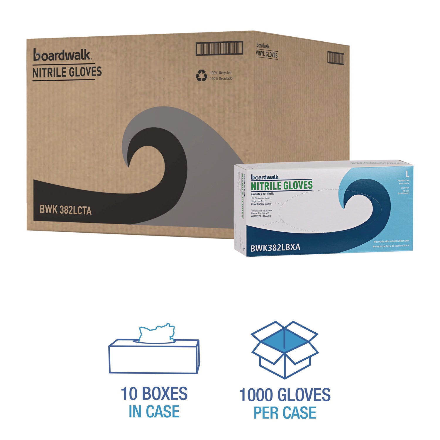 Boardwalk® Disposable Examination Nitrile Gloves, Large, Blue, 5 mil, 1,000/Carton