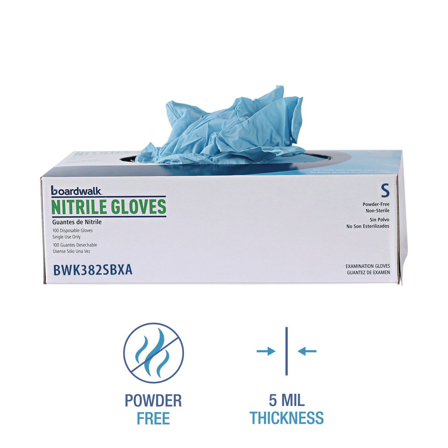 Boardwalk® Disposable Examination Nitrile Gloves, Small, Blue, 5 mil, 1,000/Carton