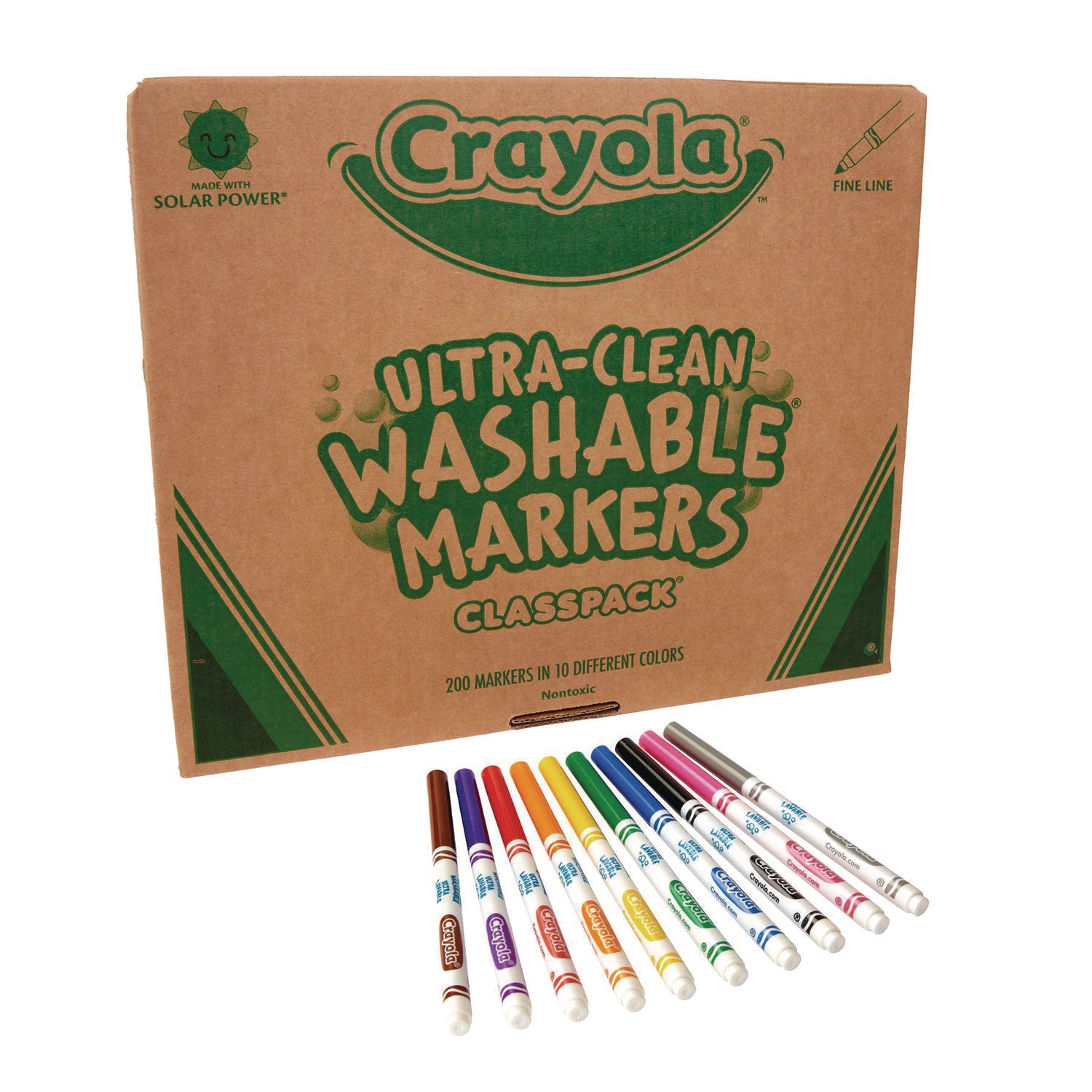 Crayola® Ultra-Clean Washable Marker Classpack, Fine Bullet Tip, 10 Assorted Colors, 200/Pack