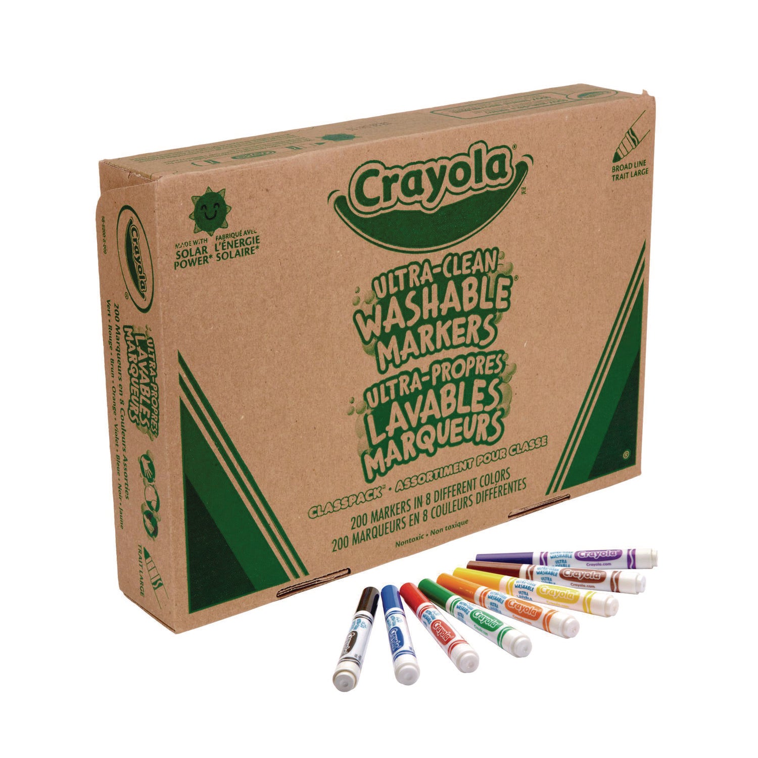 Crayola® Ultra-Clean Washable Marker Classpack, Broad Bullet Tip, 8 Assorted Colors, 200/Box