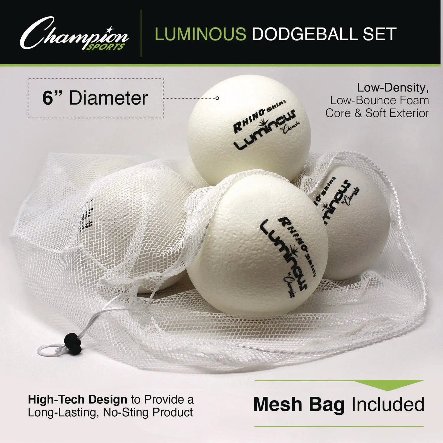 Rhino Skin Luminous Dodgeball Set, 6.3" Diameter, 6/Set Champion Sports Flipcost