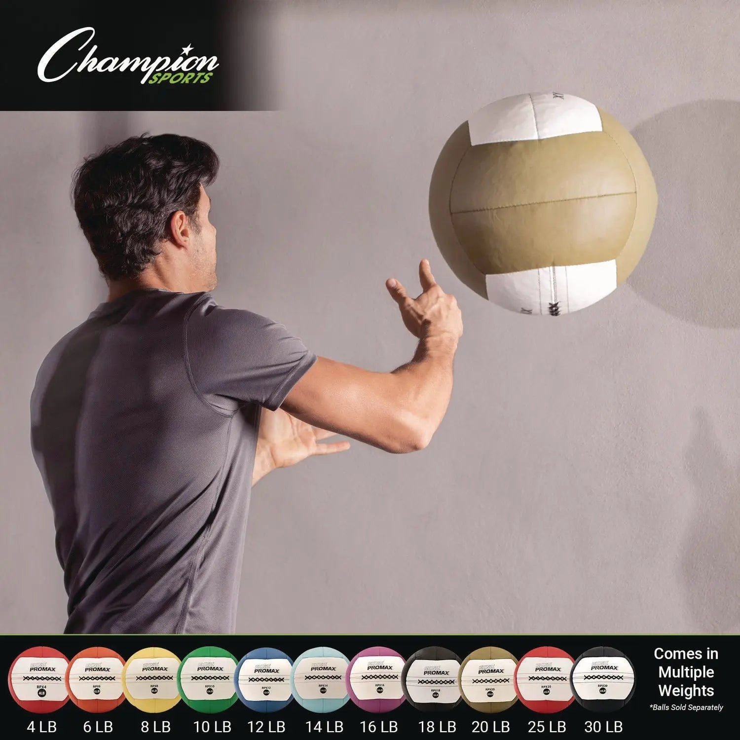 Rhino Promax Medicine Ball, 20 lb, Brown Champion Sports Flipcost