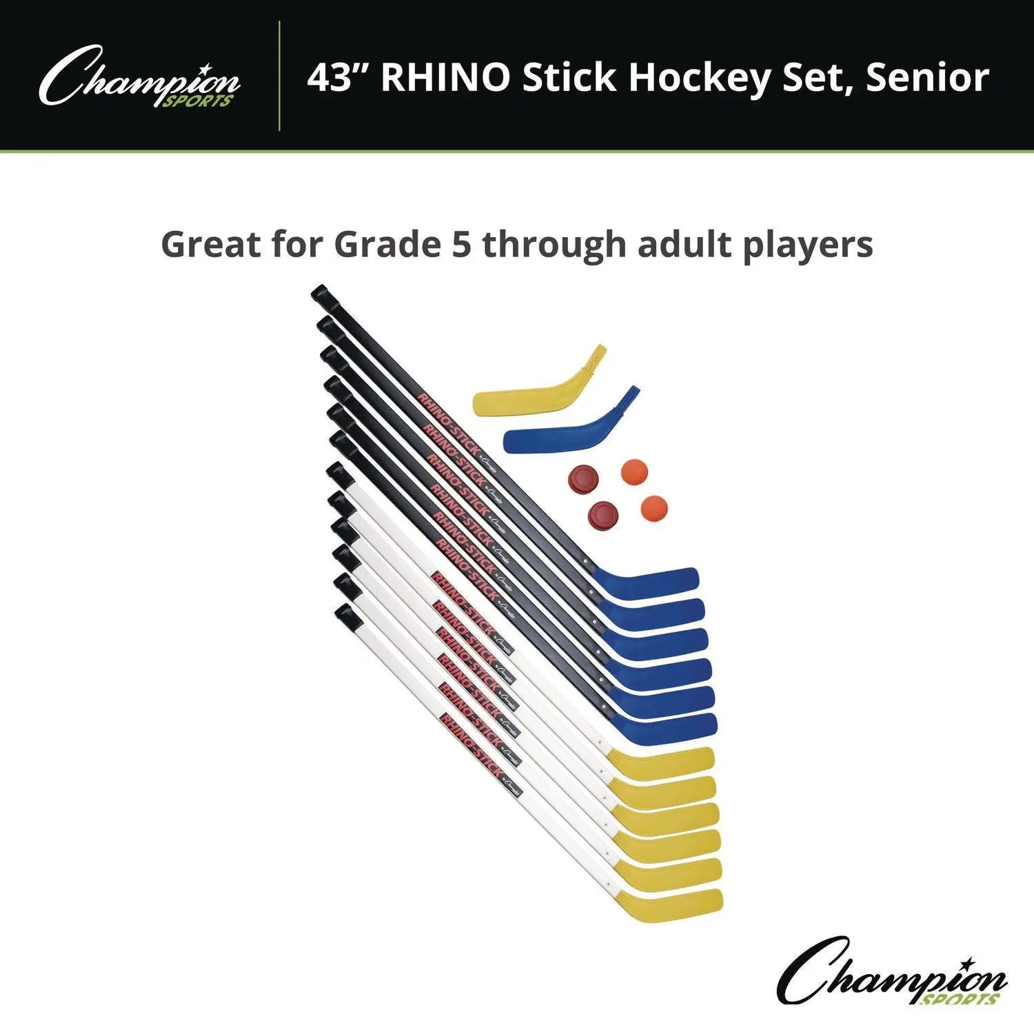 43" Rhino Stick Hockey Set, 12 Sticks/2 Pucks/2 Balls/2 Extra Blades Champion Sports Flipcost