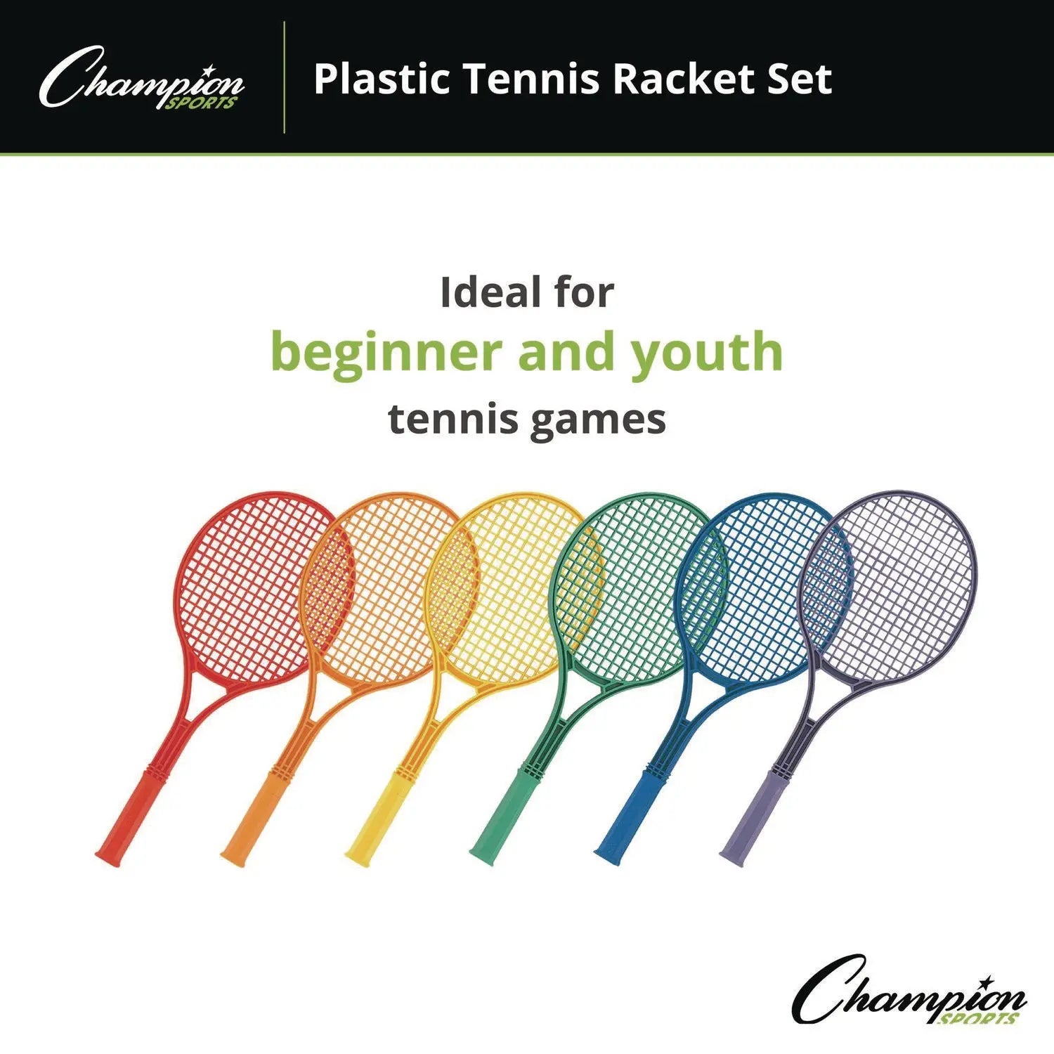 Plastic Tennis Racket Set, Six 21" Rackets, Assorted Colors Champion Sports Flipcost