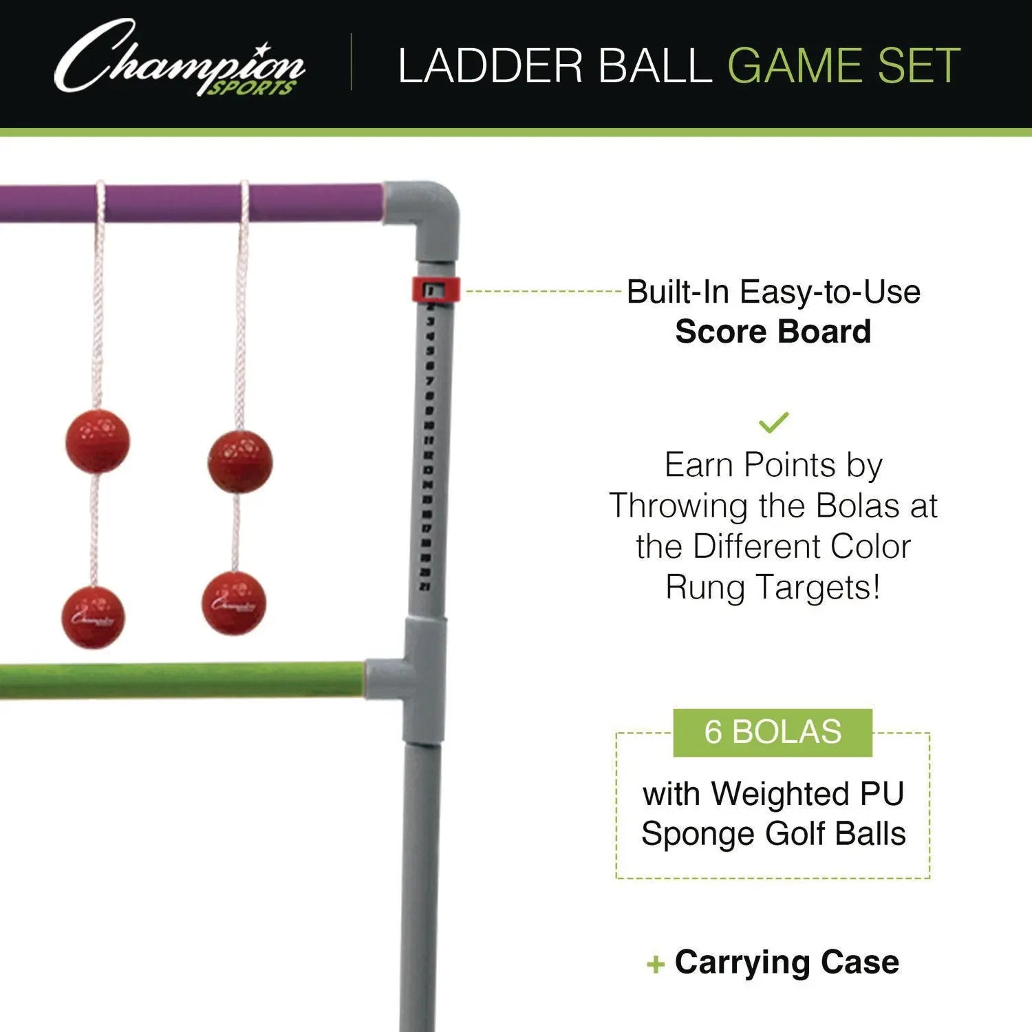 Pro Ladder Golf Game Set, (2) 22" x 37.5" Ladders/Six Bolas/Carry Bag Champion Sports Flipcost
