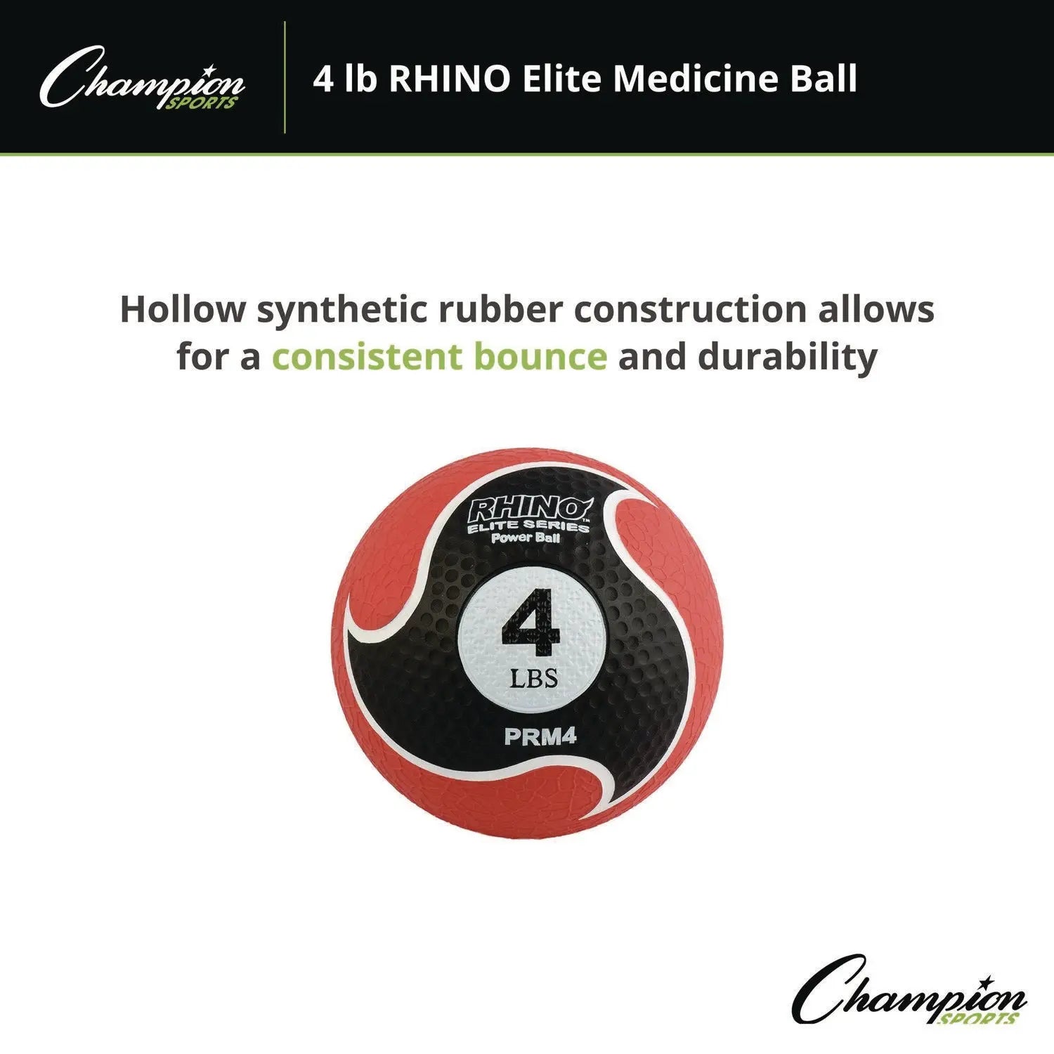 Rhino Elite Medicine Ball, 4 lb, Red Champion Sports Flipcost