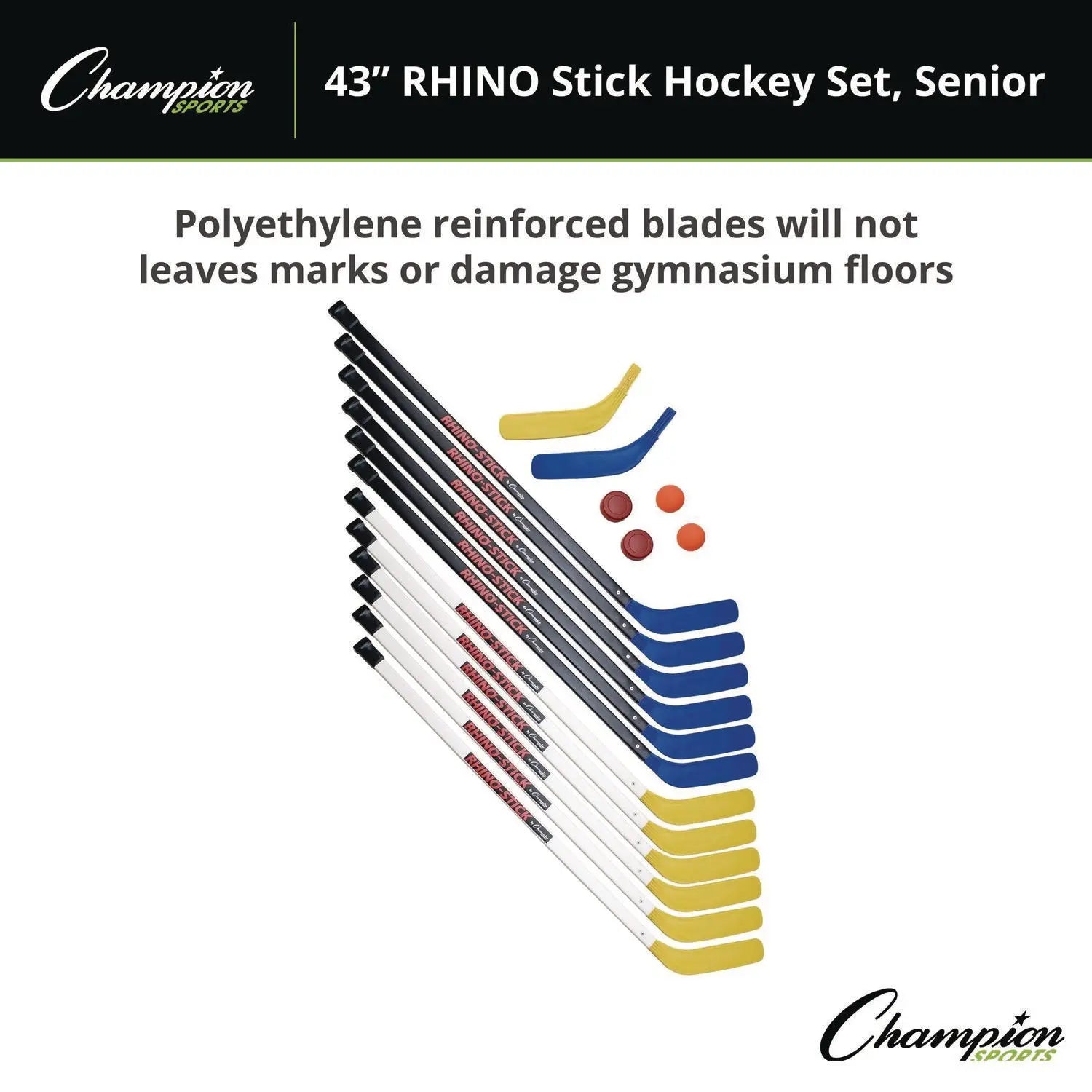 43" Rhino Stick Hockey Set, 12 Sticks/2 Pucks/2 Balls/2 Extra Blades Champion Sports Flipcost