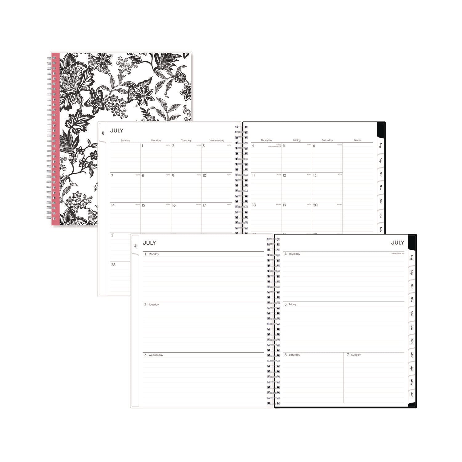 Analeis Create-Your-Own Cover Weekly/Monthly Planner, Floral, 11 x 8.5, White/Black/Coral, 12-Month (July to June): 2024-2025