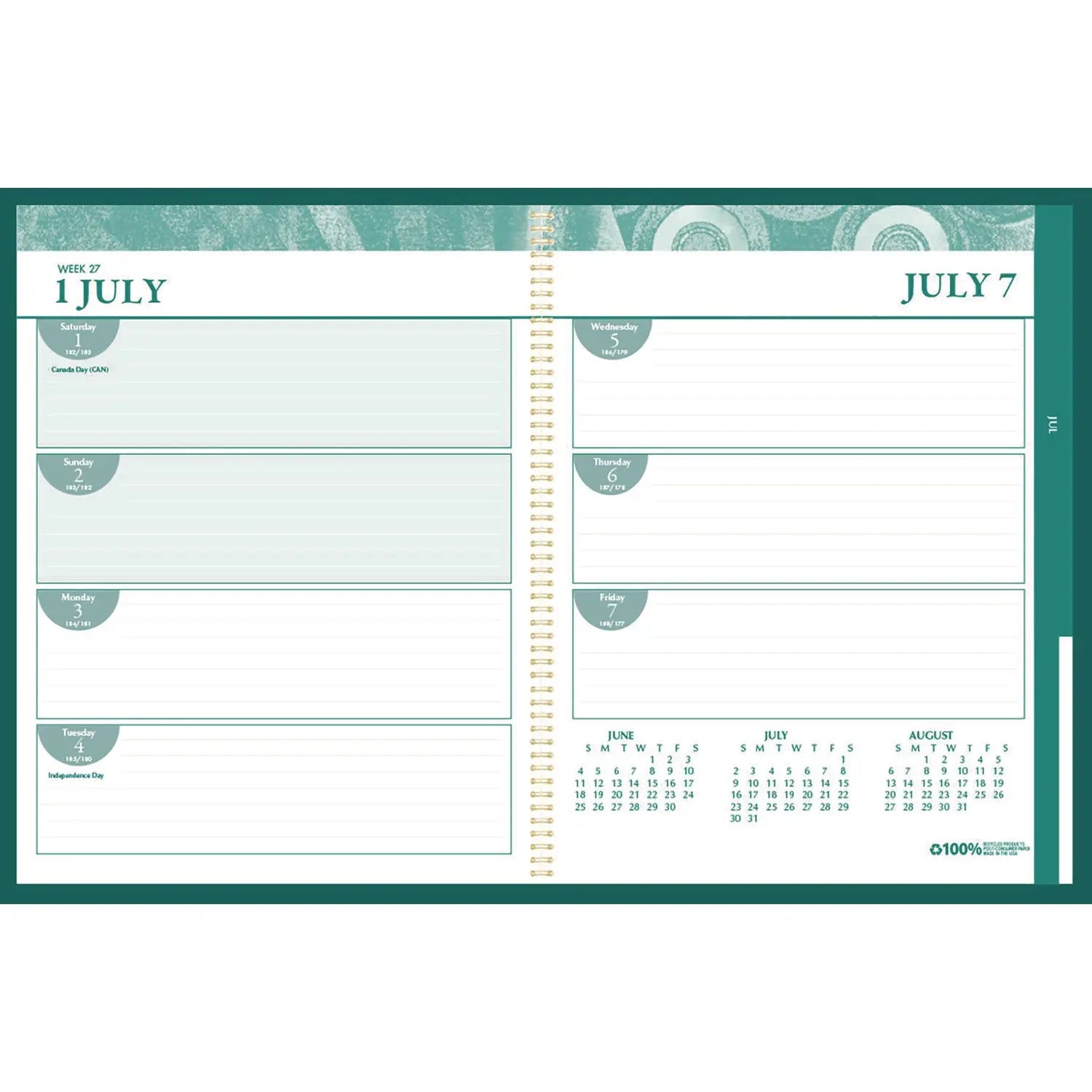 100% Recycled MonoBright Monthly/Weekly Planner, 11 x 8.5, Green/Gold Cover, 12-Month (July to June): 2024 to 2025 House of Doolittle™ Flipcost