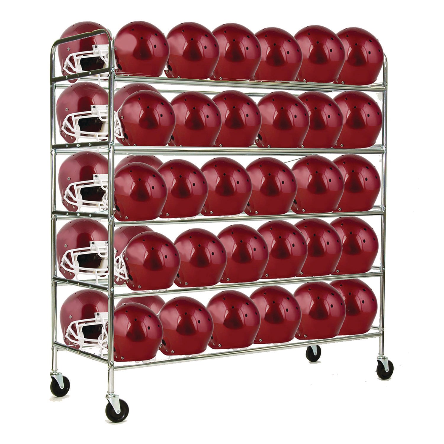 Champion Sports 60 Helmet Football Cart, Five Shelves, Metal, 176 lb Capacity, 24" x 61" x 65", Chrome