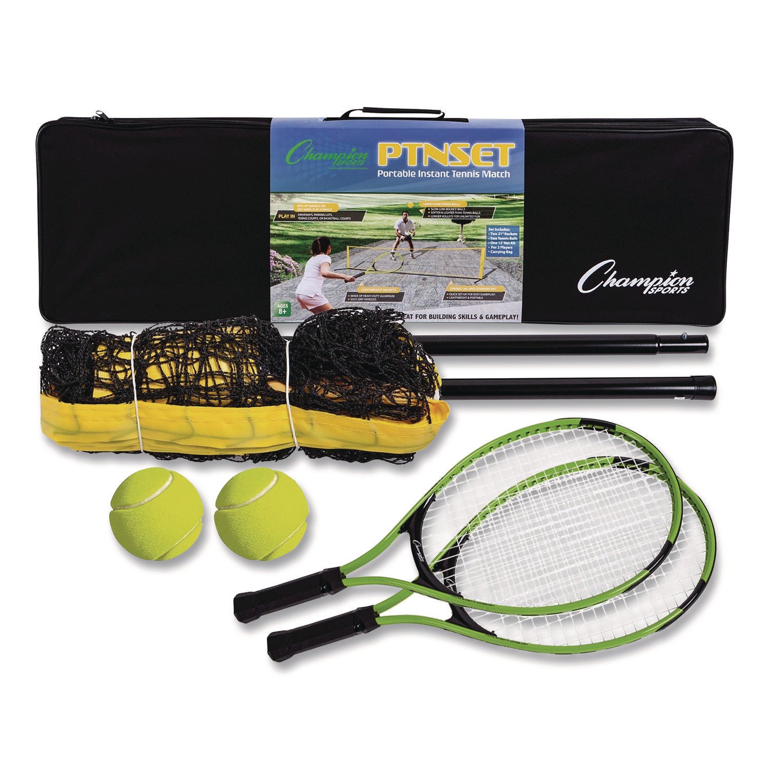 Champion Sports Tennis Net Set with 2 Rackets and 2 Tennis Balls