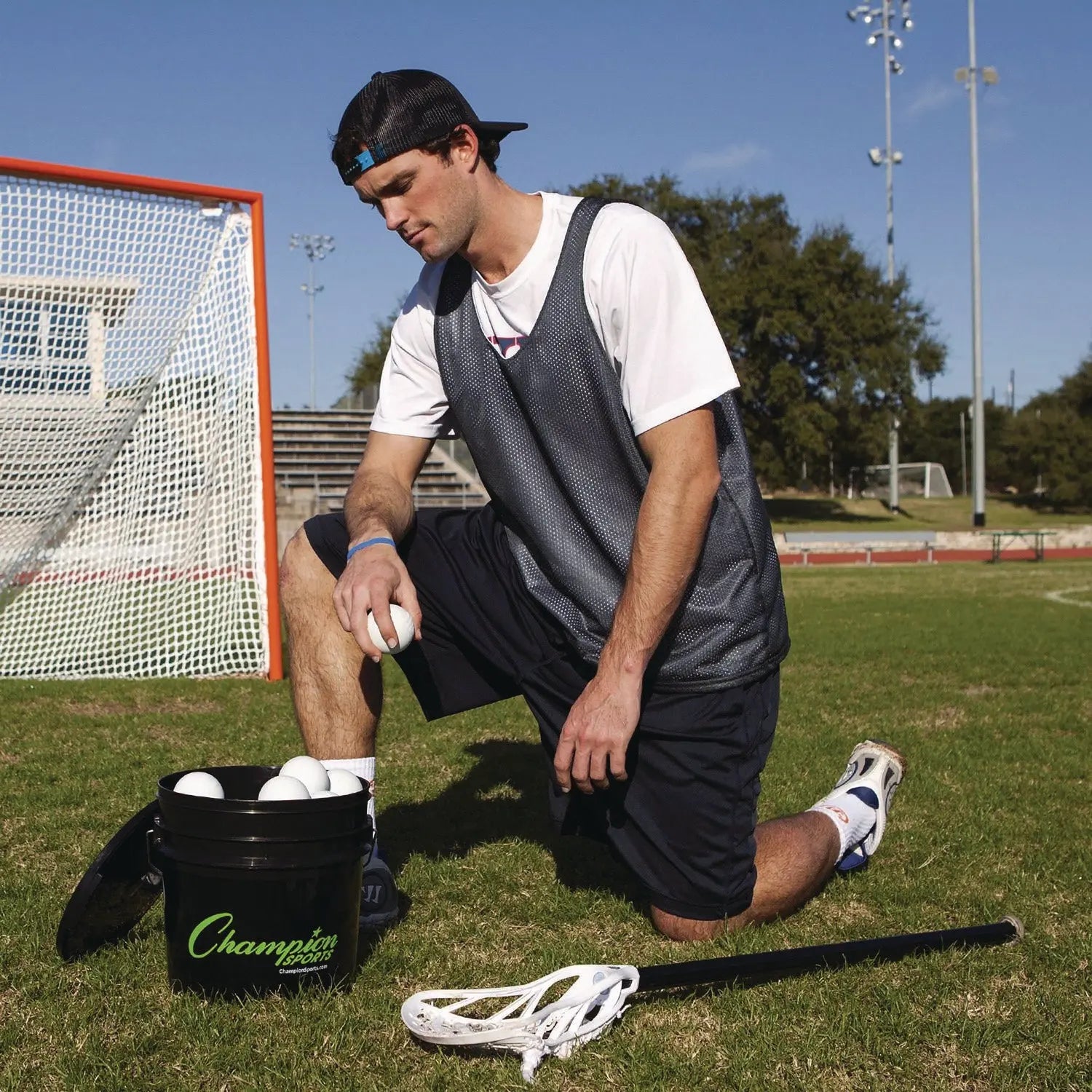 Lacrosse Balls in a Bucket, 11" x 11" Bucket with 36 White Rubber Balls Champion Sports Flipcost