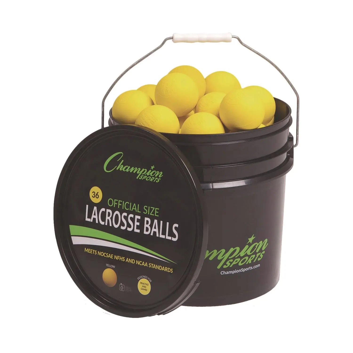 Lacrosse Balls in a Bucket, 11" x 11" Bucket with 36 Yellow Rubber Balls