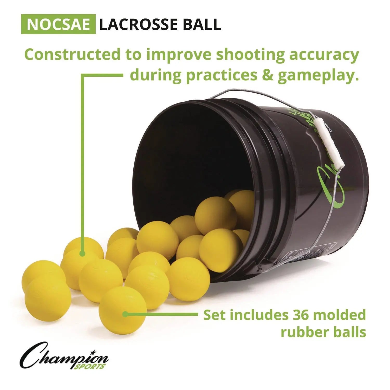 Lacrosse Balls in a Bucket, 11" x 11" Bucket with 36 Yellow Rubber Balls Champion Sports Flipcost