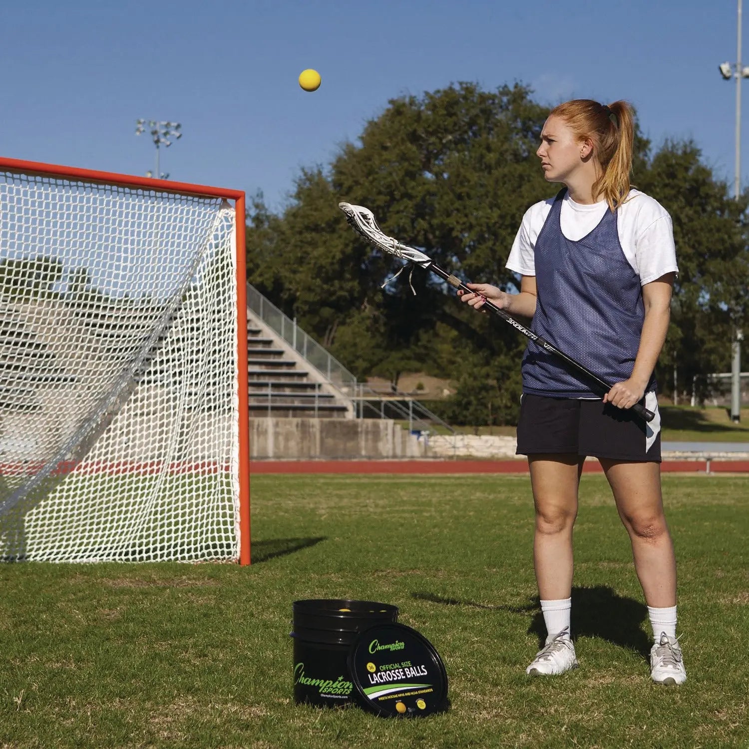 Lacrosse Balls in a Bucket, 11" x 11" Bucket with 36 Yellow Rubber Balls Champion Sports Flipcost