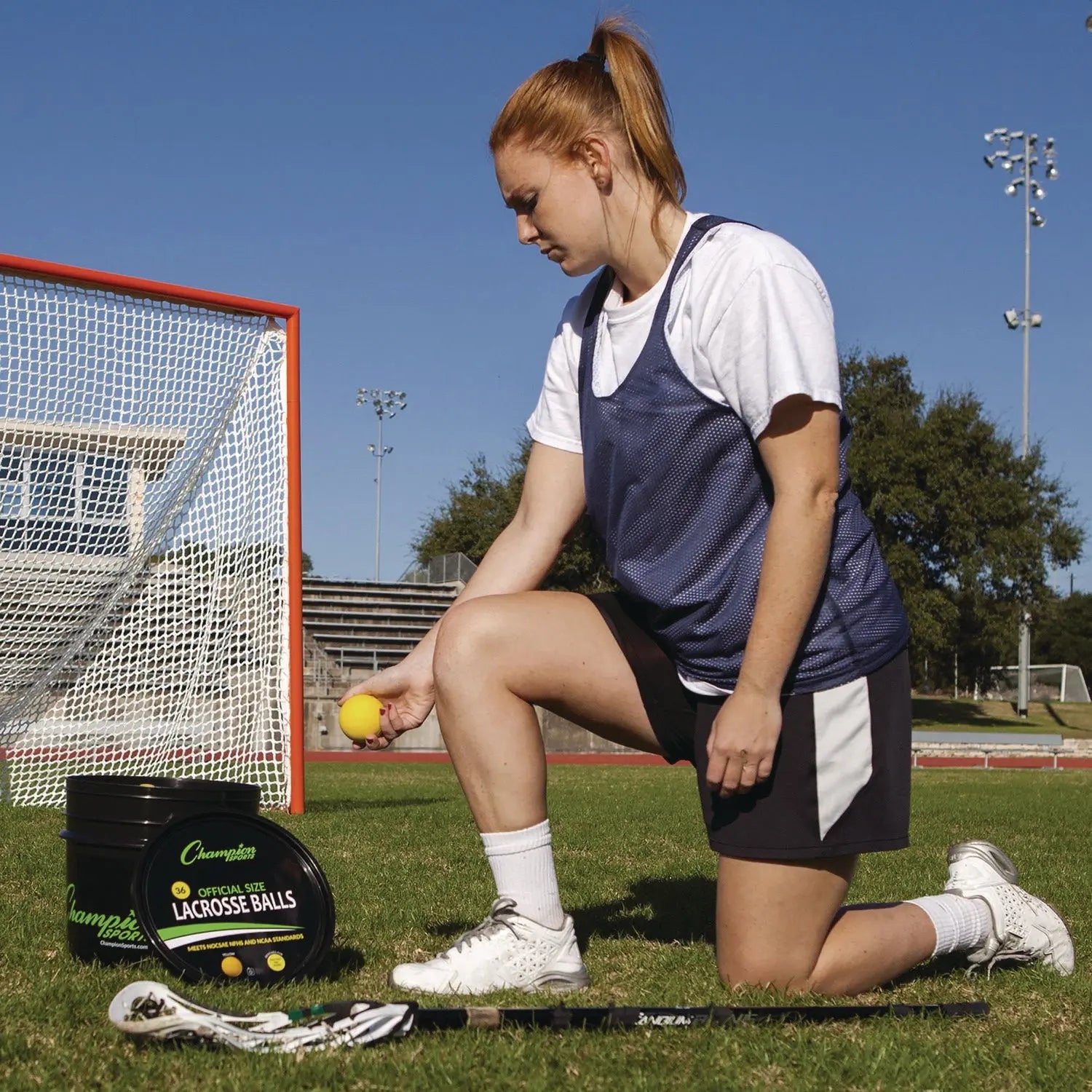Lacrosse Balls in a Bucket, 11" x 11" Bucket with 36 Yellow Rubber Balls Champion Sports Flipcost