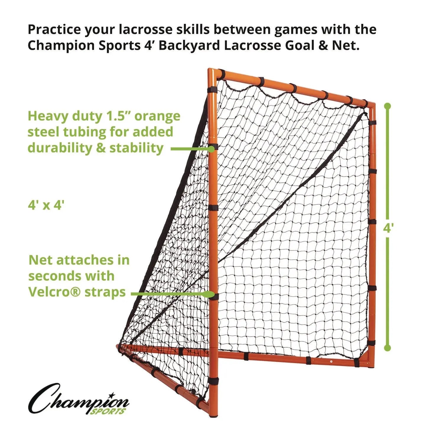 Backyard Lacrosse Goal & Net, 4 ft x 4 ft, 1.25" dia Frame Champion Sports Flipcost