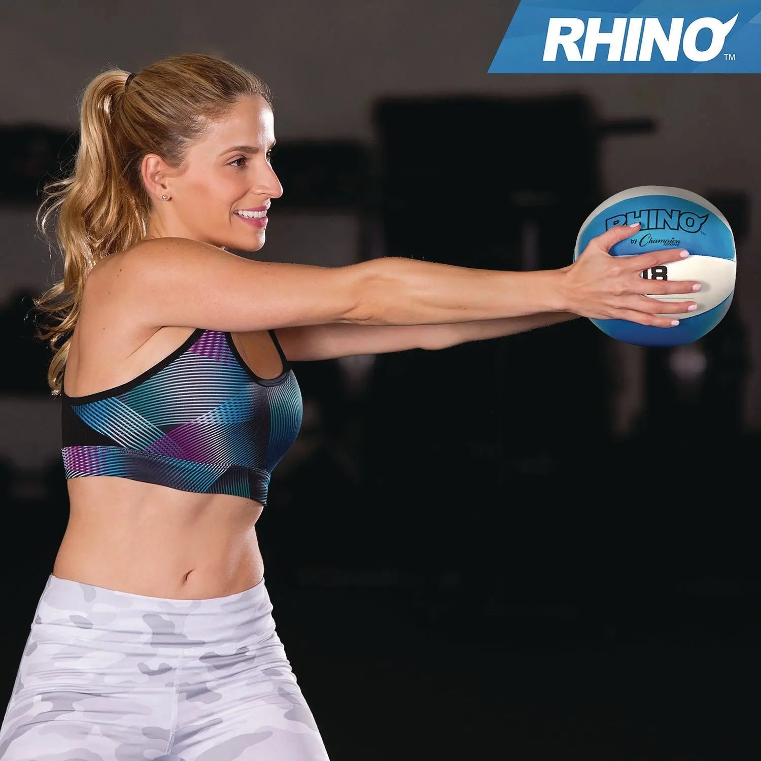 Rhino Leather Medicine Ball, 18 lb, Teal/White Champion Sports Flipcost