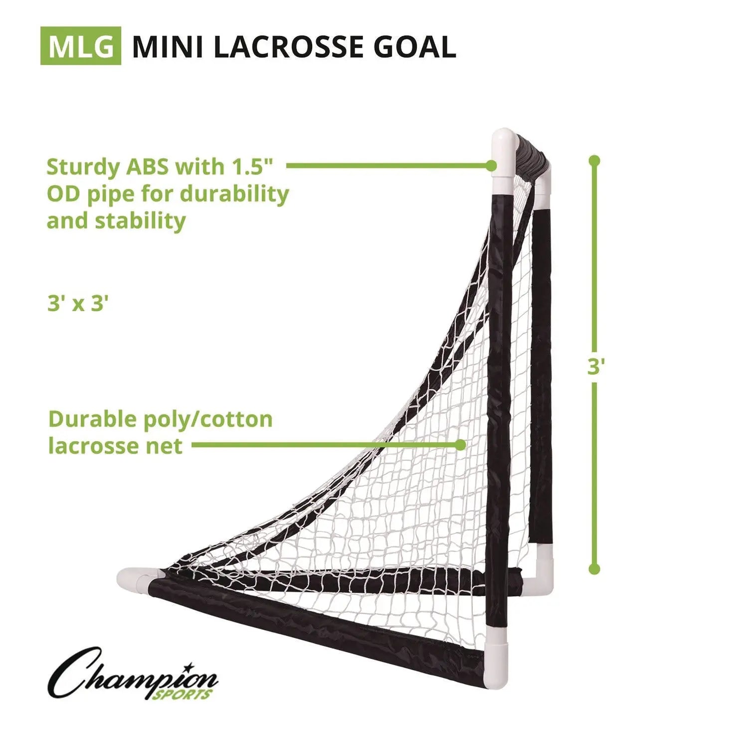 Mini Lacrosse Goal, 3 ft x 3 ft, 1.5" dia Frame Champion Sports Flipcost