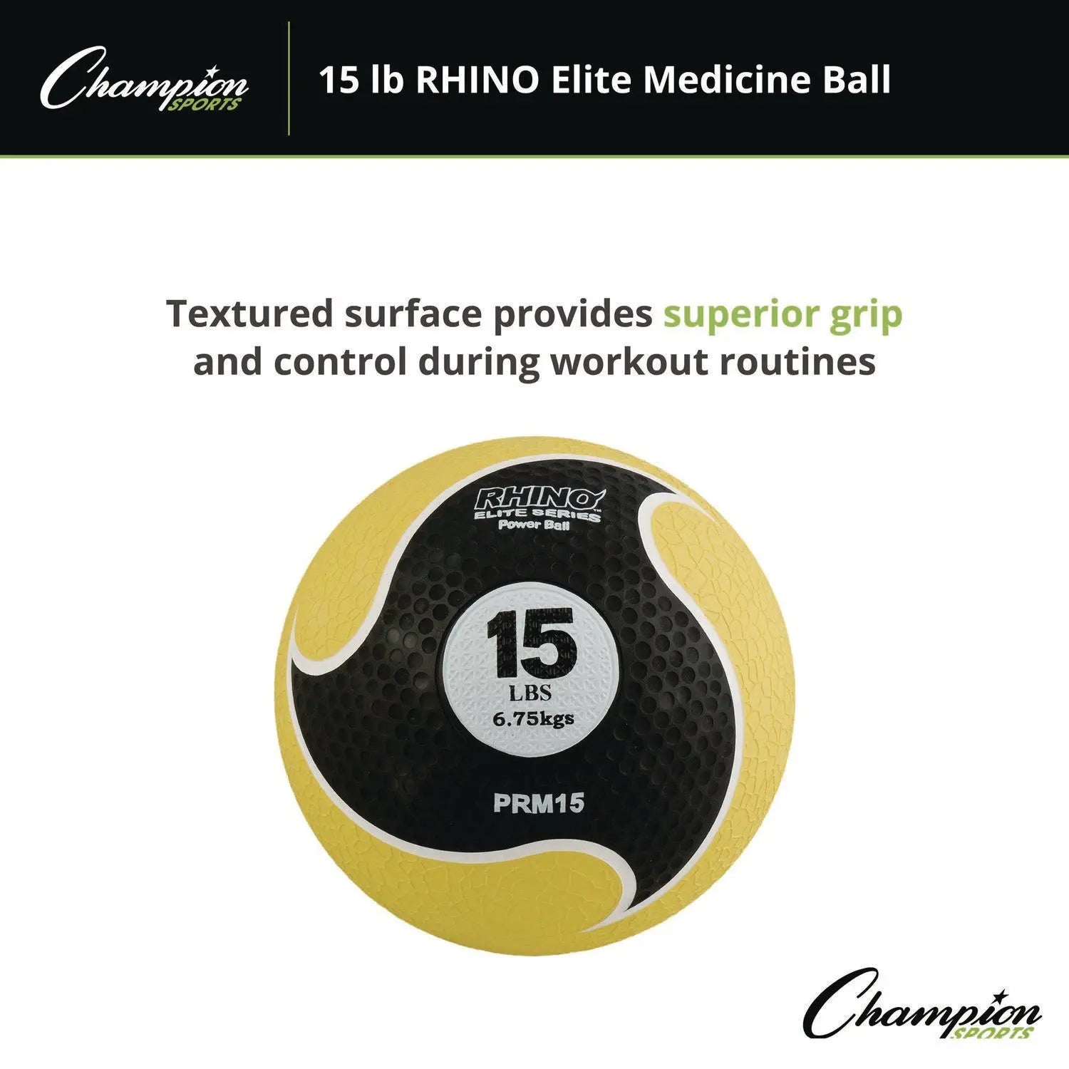 Rhino Elite Medicine Ball, 15 lb, Yellow Champion Sports Flipcost