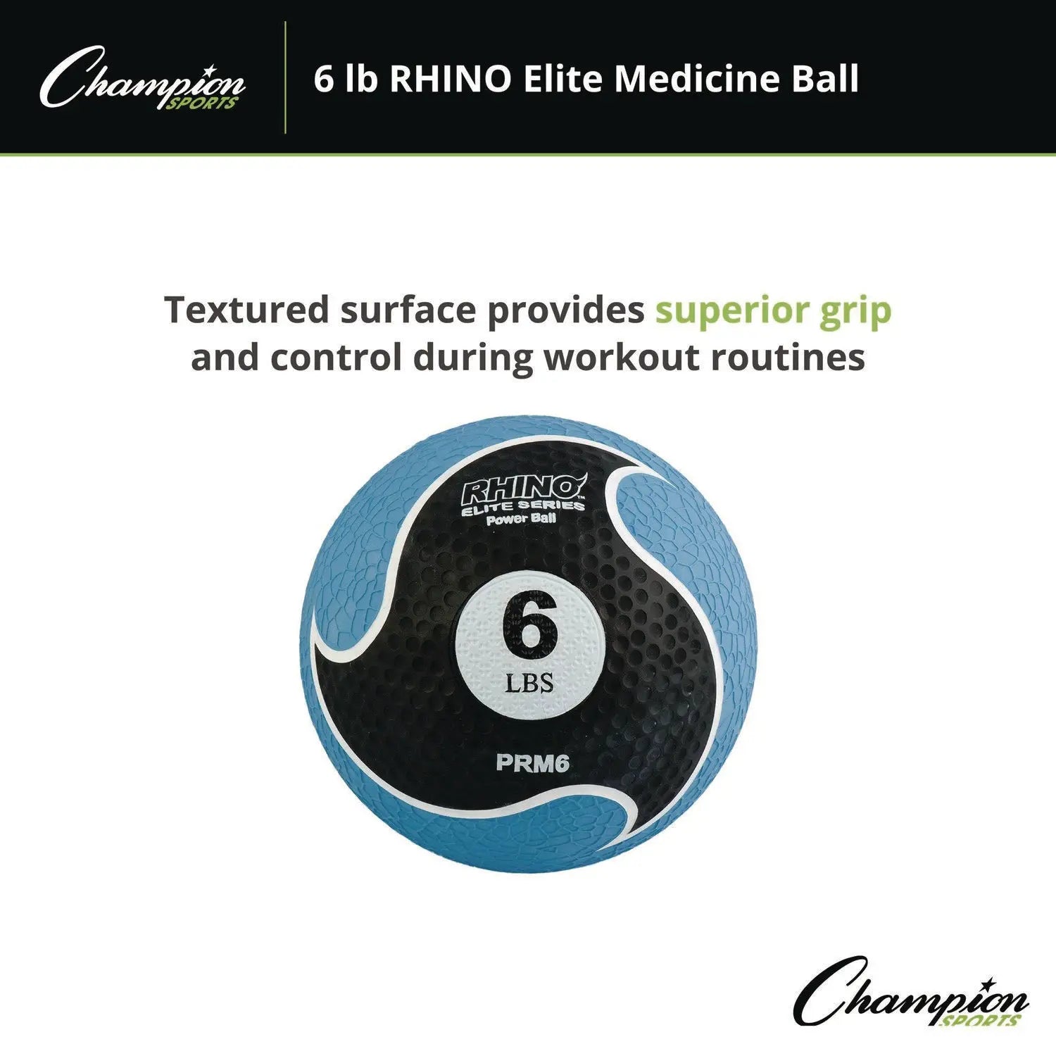 Rhino Elite Medicine Ball, 6 lb, Blue Champion Sports Flipcost