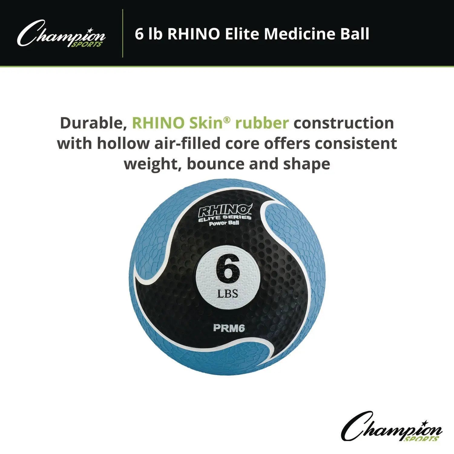 Rhino Elite Medicine Ball, 6 lb, Blue Champion Sports Flipcost