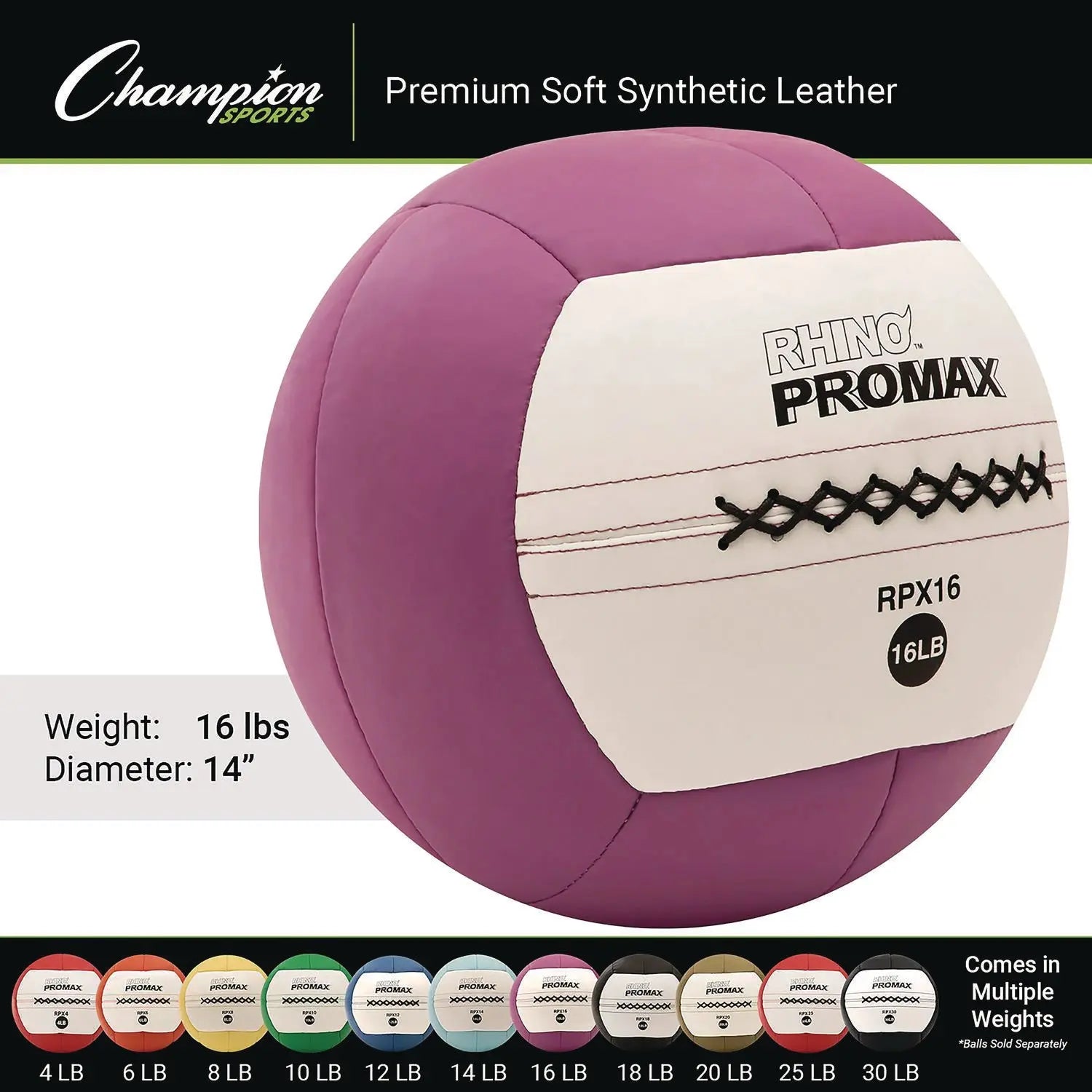 Rhino Promax Medicine Ball, 16 lb, Purple Champion Sports Flipcost